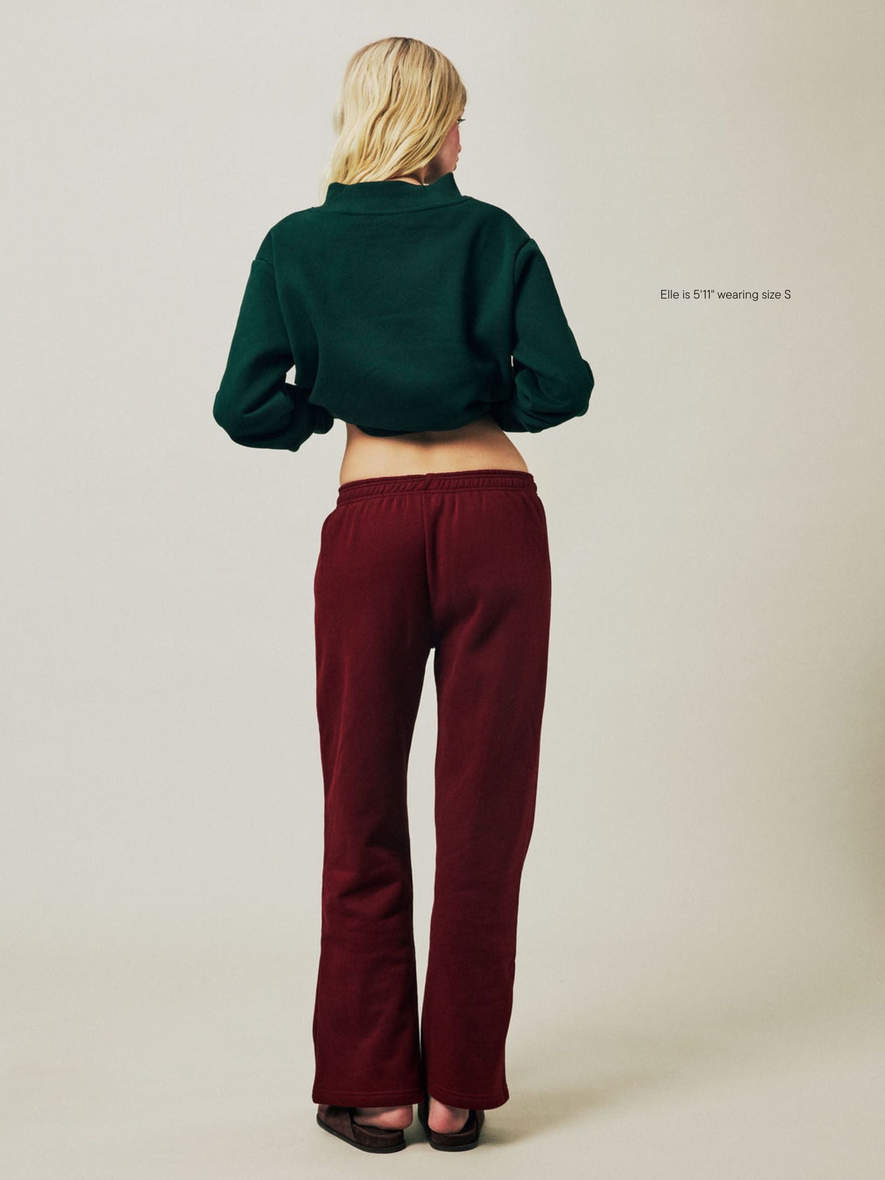 girl wearing Holiday Boxer Sweatpants -maroon
