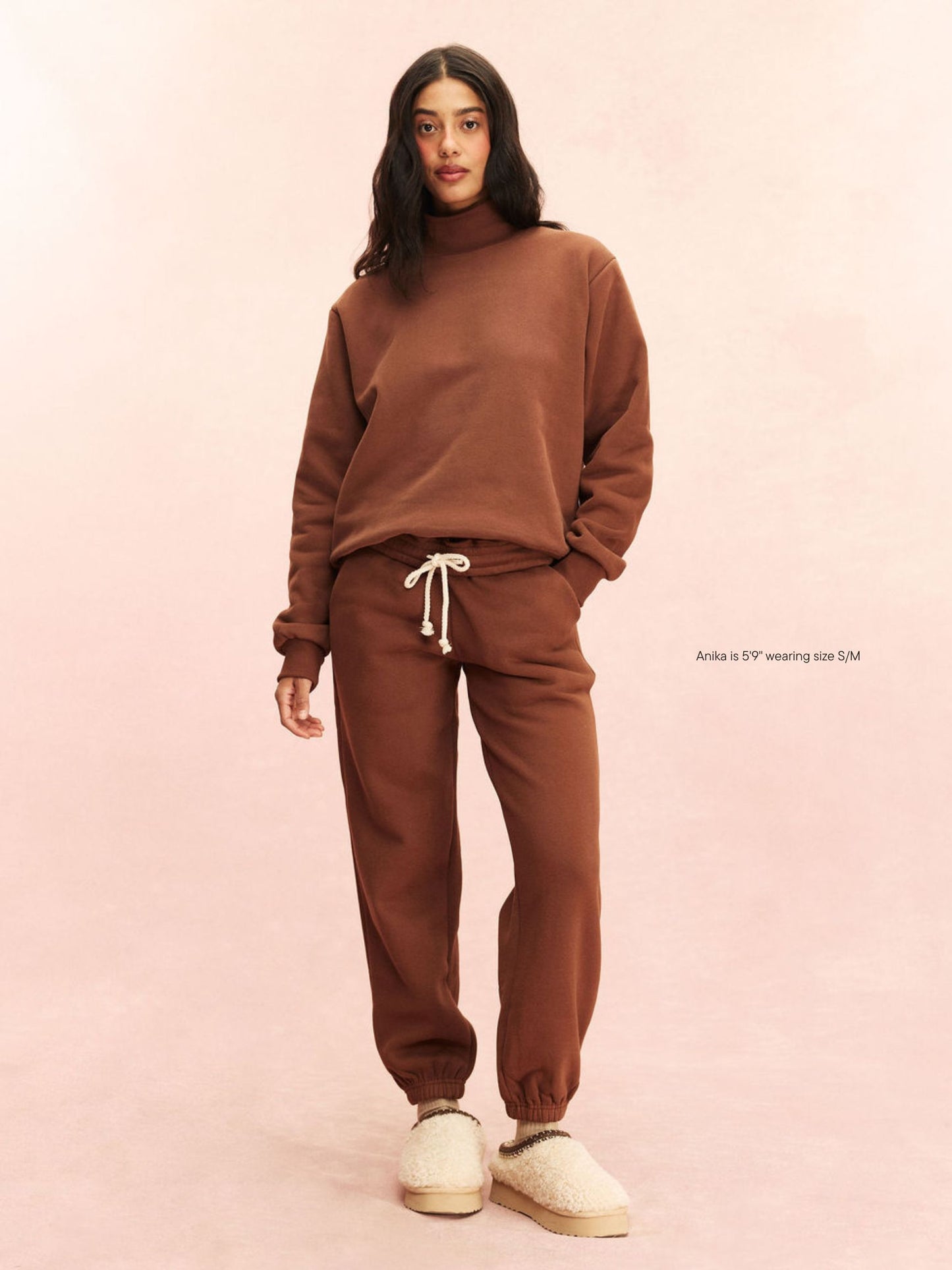 girl wearing Tonal Drawstring Unisex Sweatpants -mocha