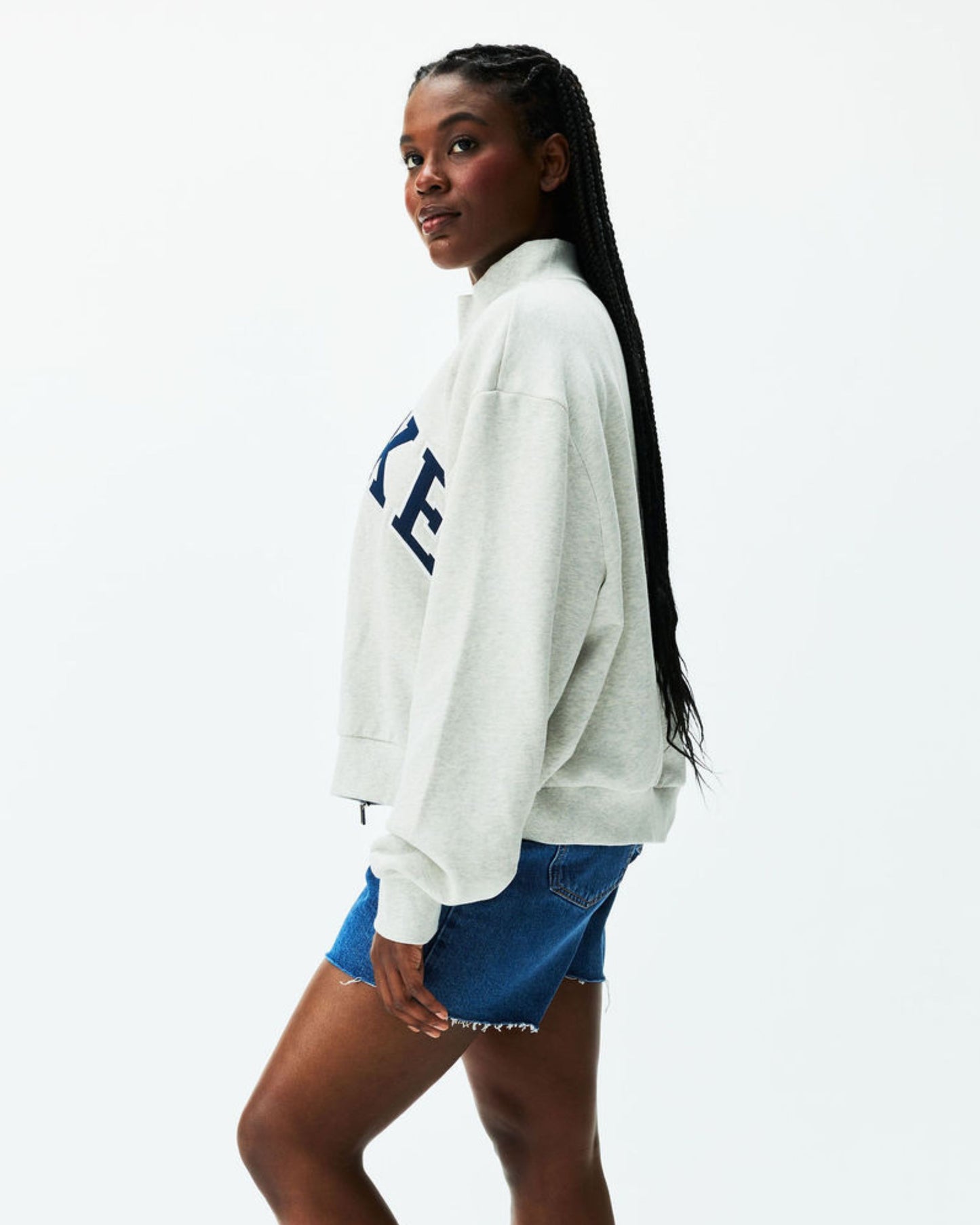 Varsity Zip Up - Heather Grey + Denim