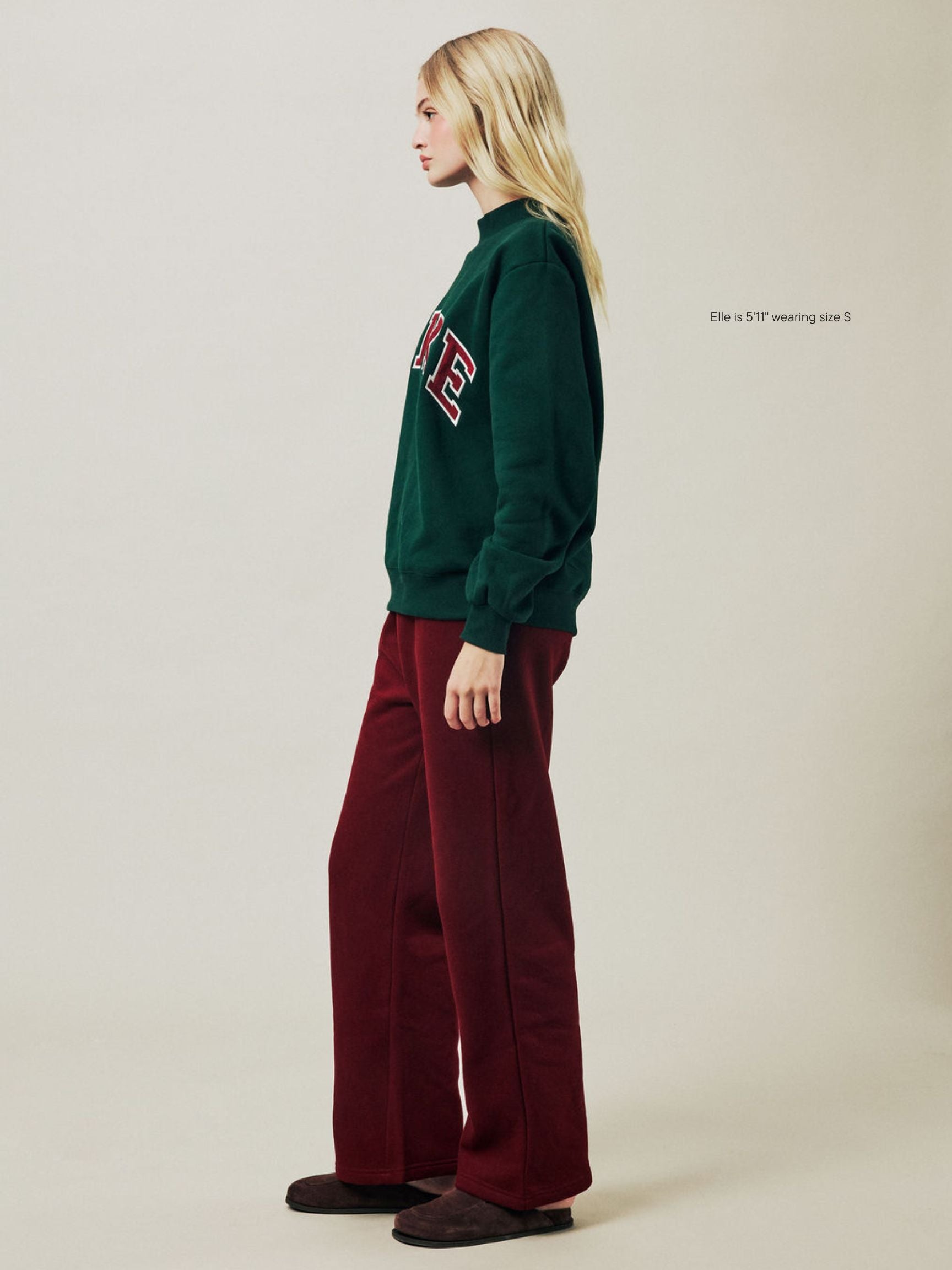 girl wearing Holiday Boxer Sweatpants -maroon