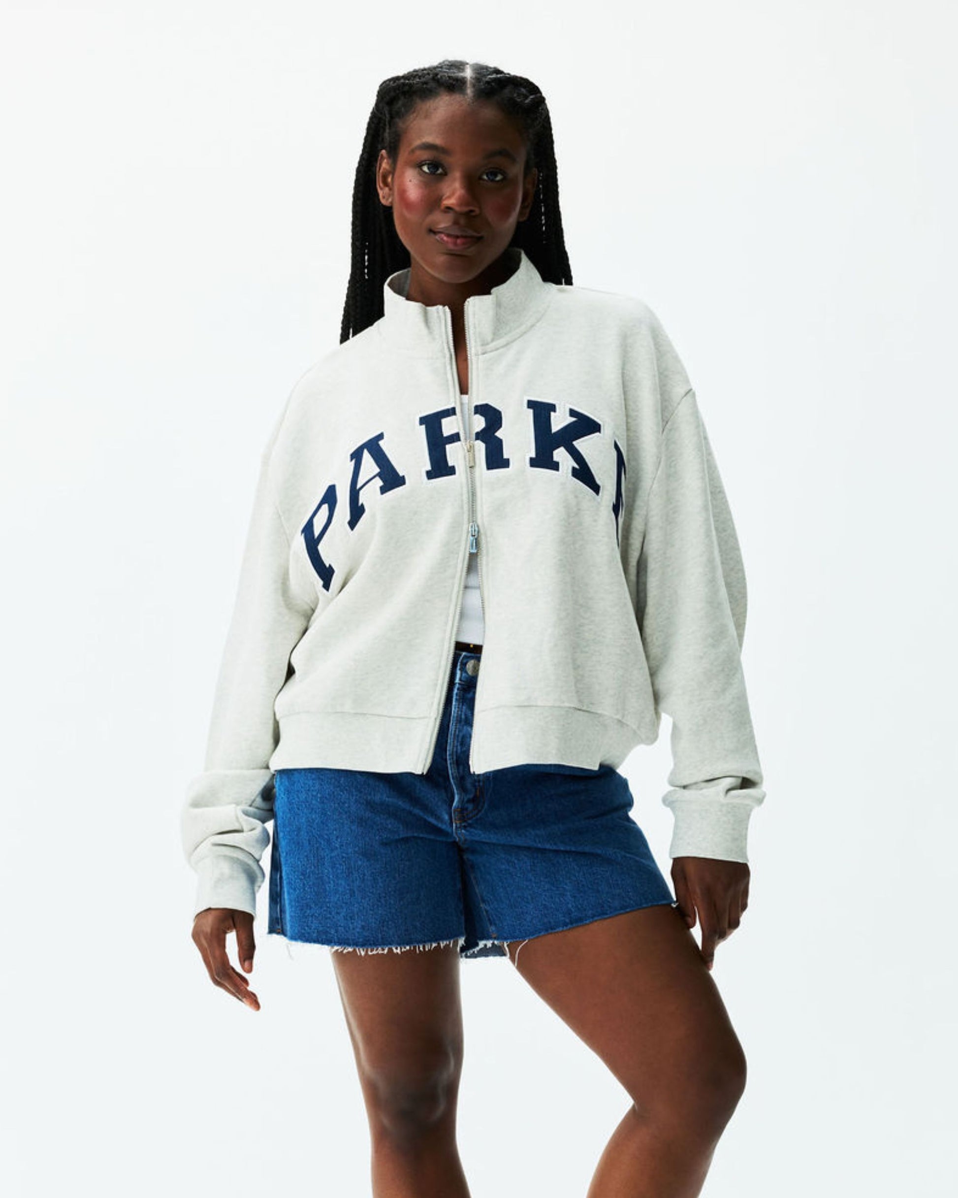 Varsity Zip Up - Heather Grey + Denim