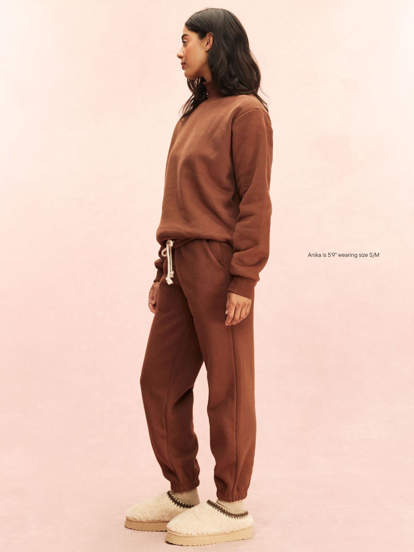 girl wearing Tonal Drawstring Unisex Sweatpants -mocha