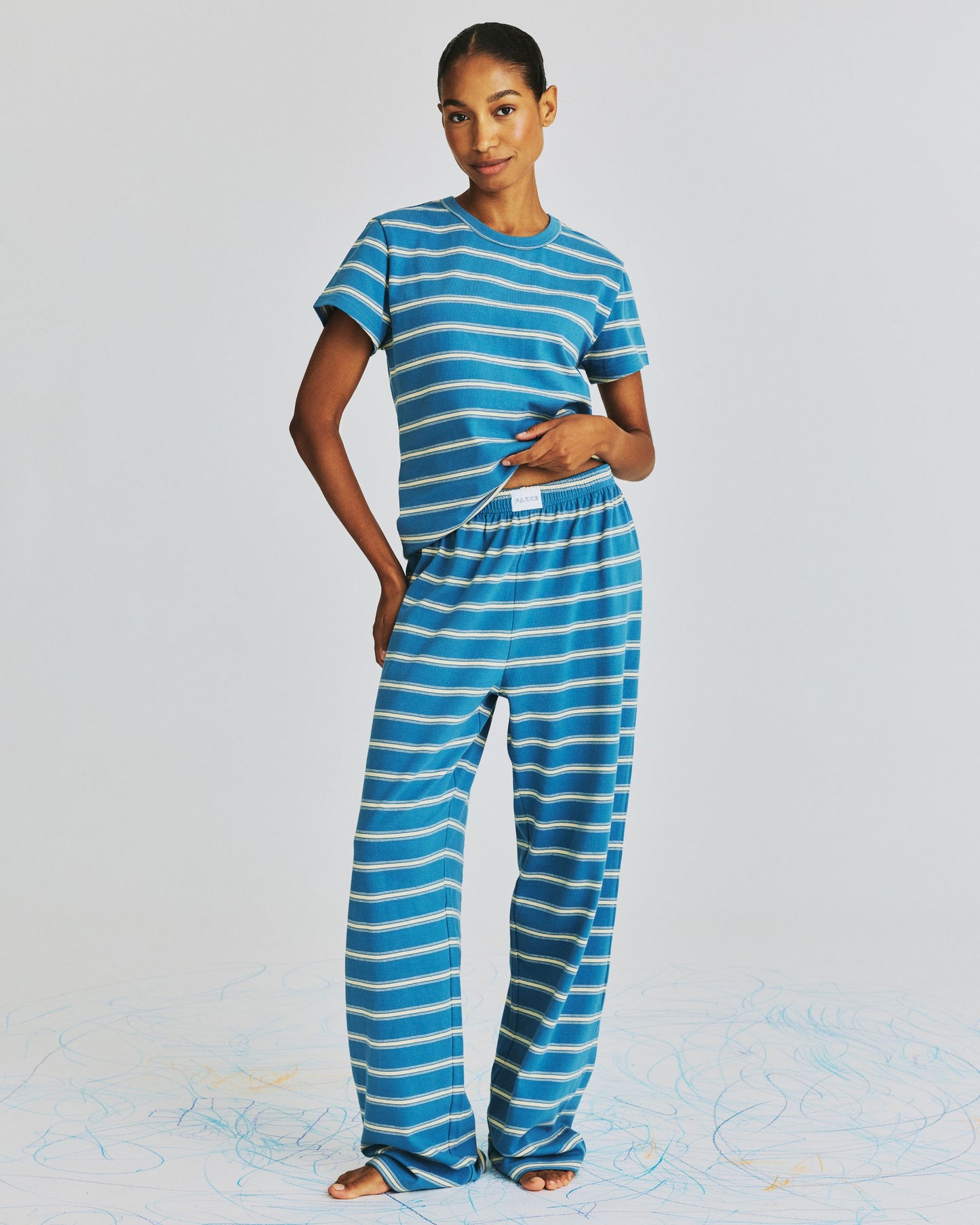 Cotton Boxer Pants - Washed Indigo Stripe
