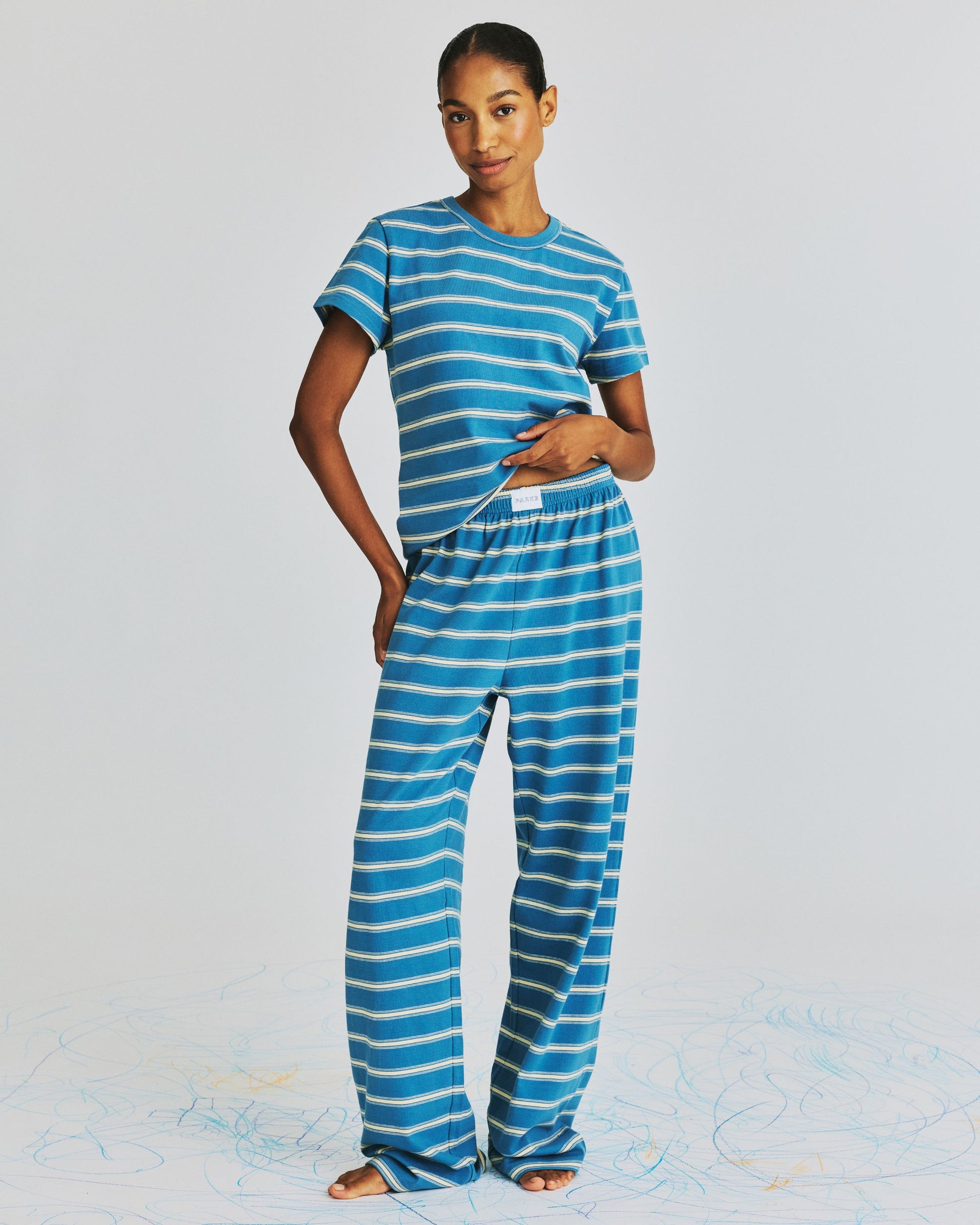 Cotton Boxer Pants - Washed Indigo Stripe