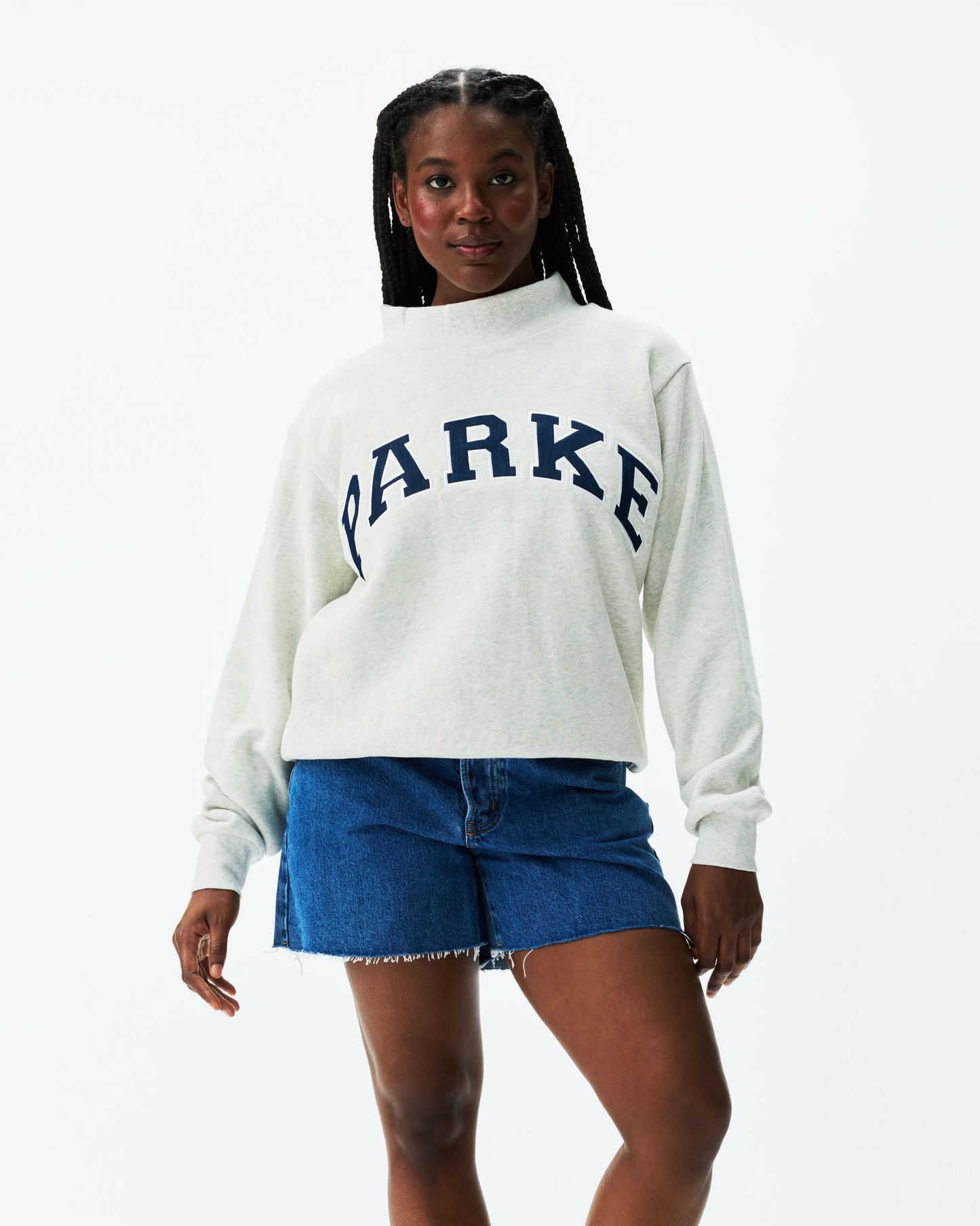 Heritage Parke OG Varsity Mockneck - Heather Grey + Denim