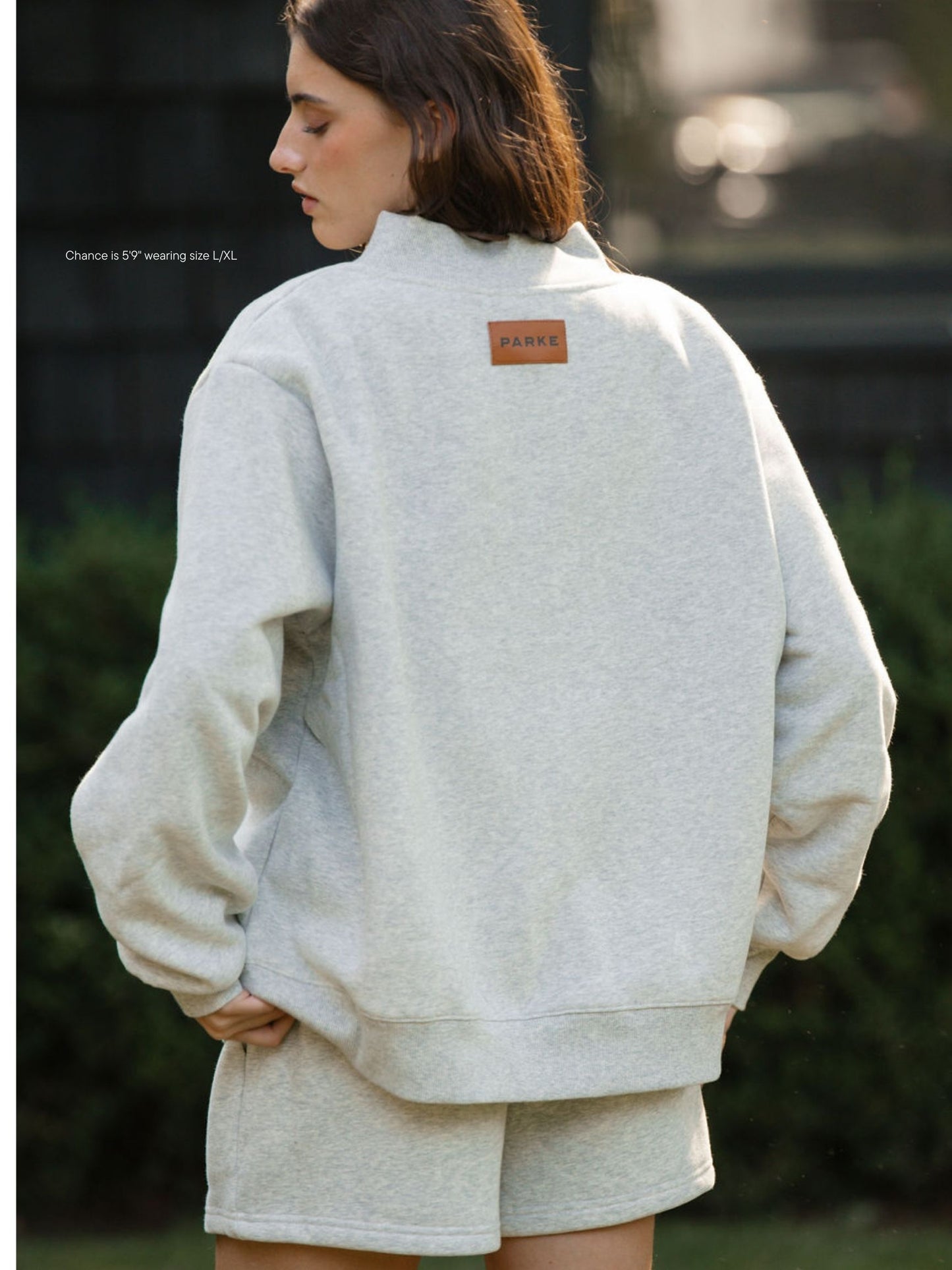 girl wearing classic grey classic mockneck -classic grey