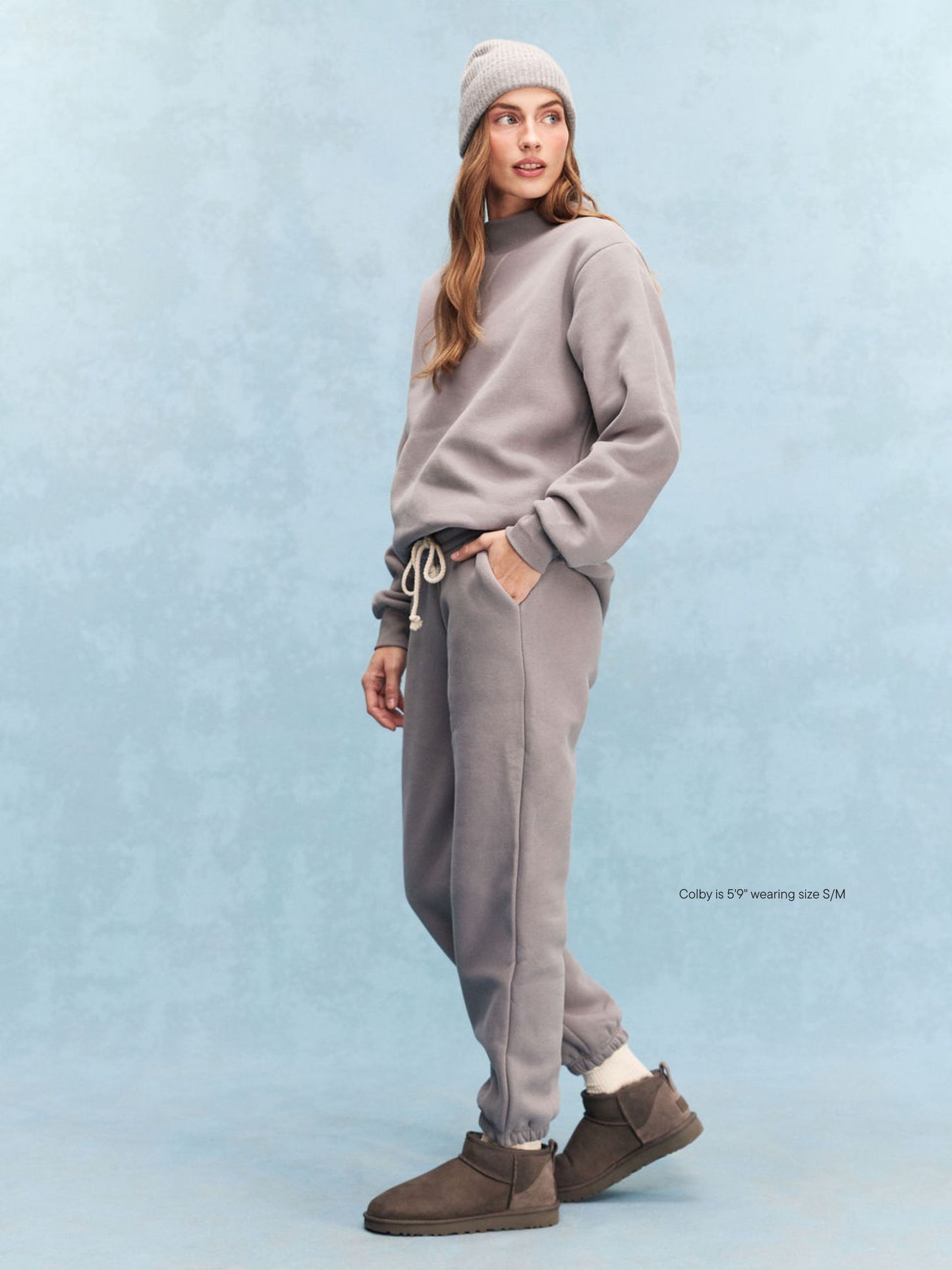 girl wearing Tonal Drawstring Unisex Sweatpants -stone