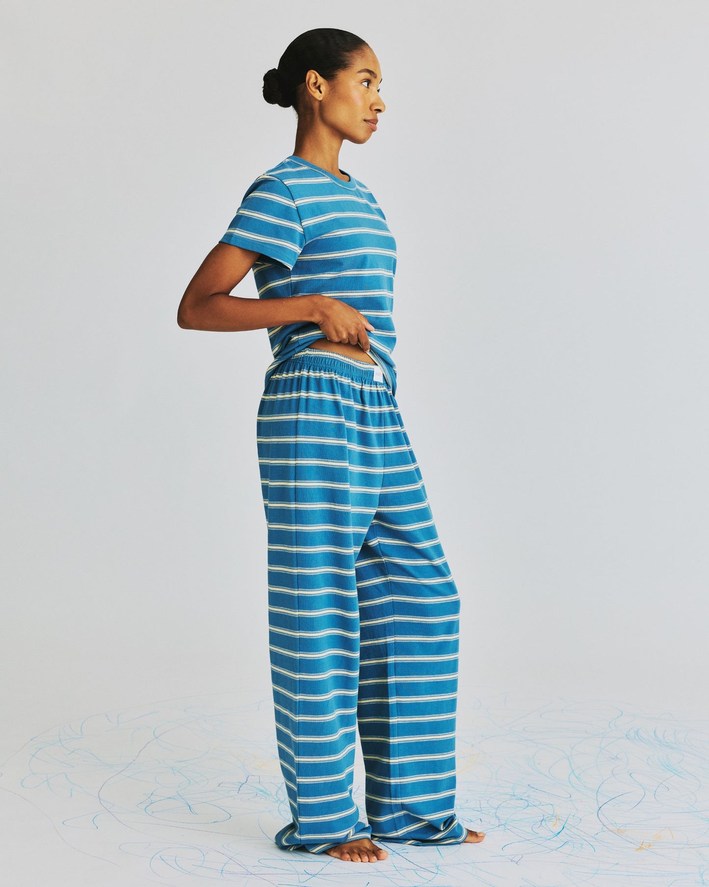 Cotton Boxer Pants - Washed Indigo Stripe