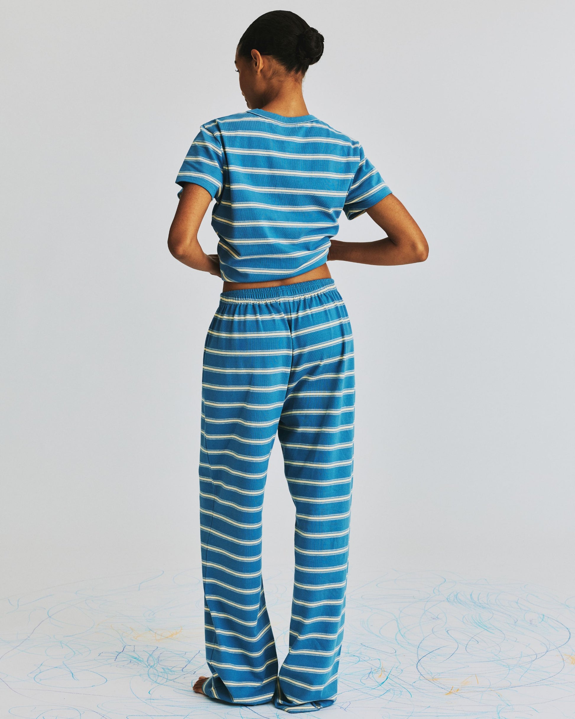Cotton Boxer Pants - Washed Indigo Stripe
