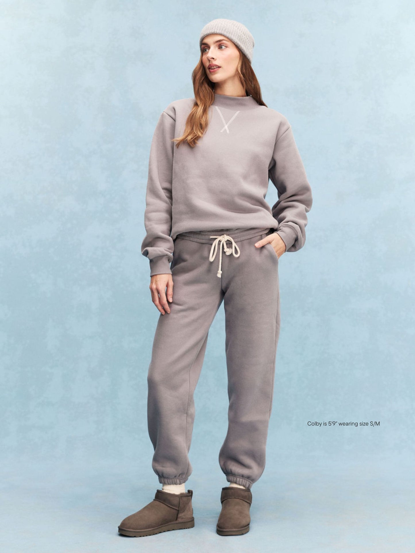 girl wearing Tonal Drawstring Unisex Sweatpants -stone