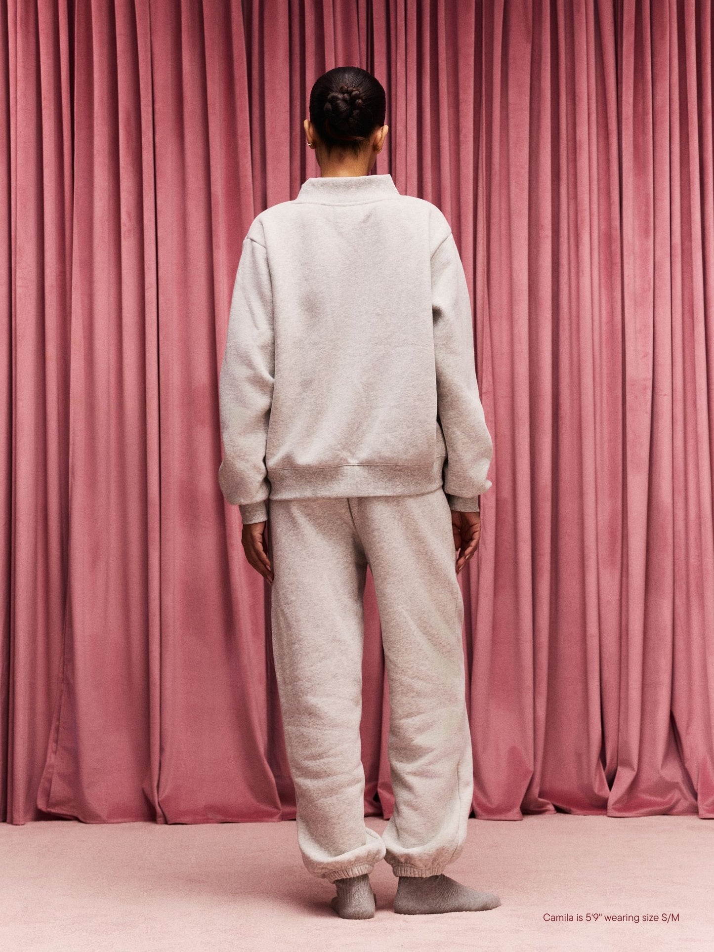 girl wearing Valentine's Varsity Mockneck -classic grey + crimson