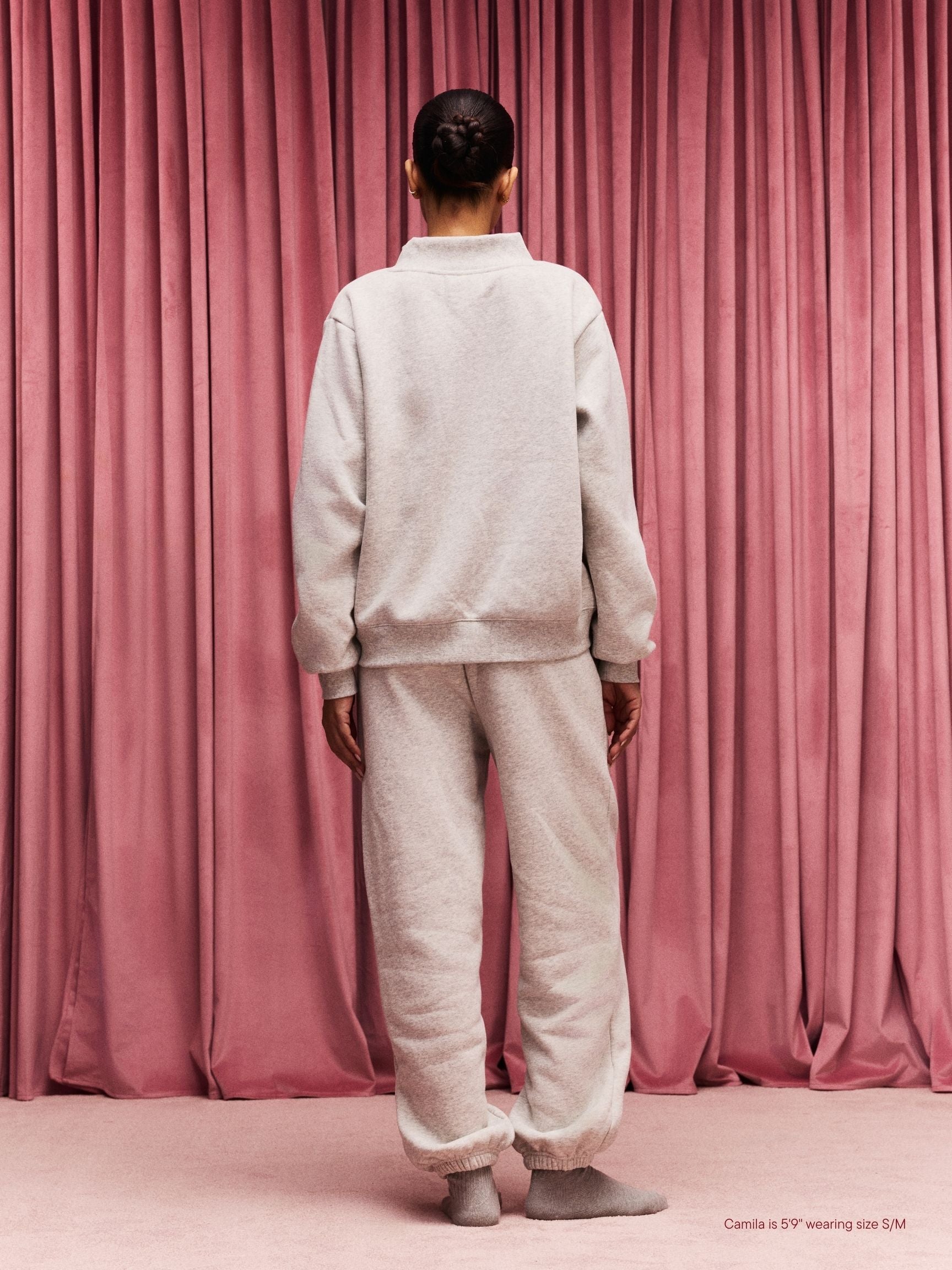 girl wearing Valentine's Varsity Mockneck -classic grey + crimson