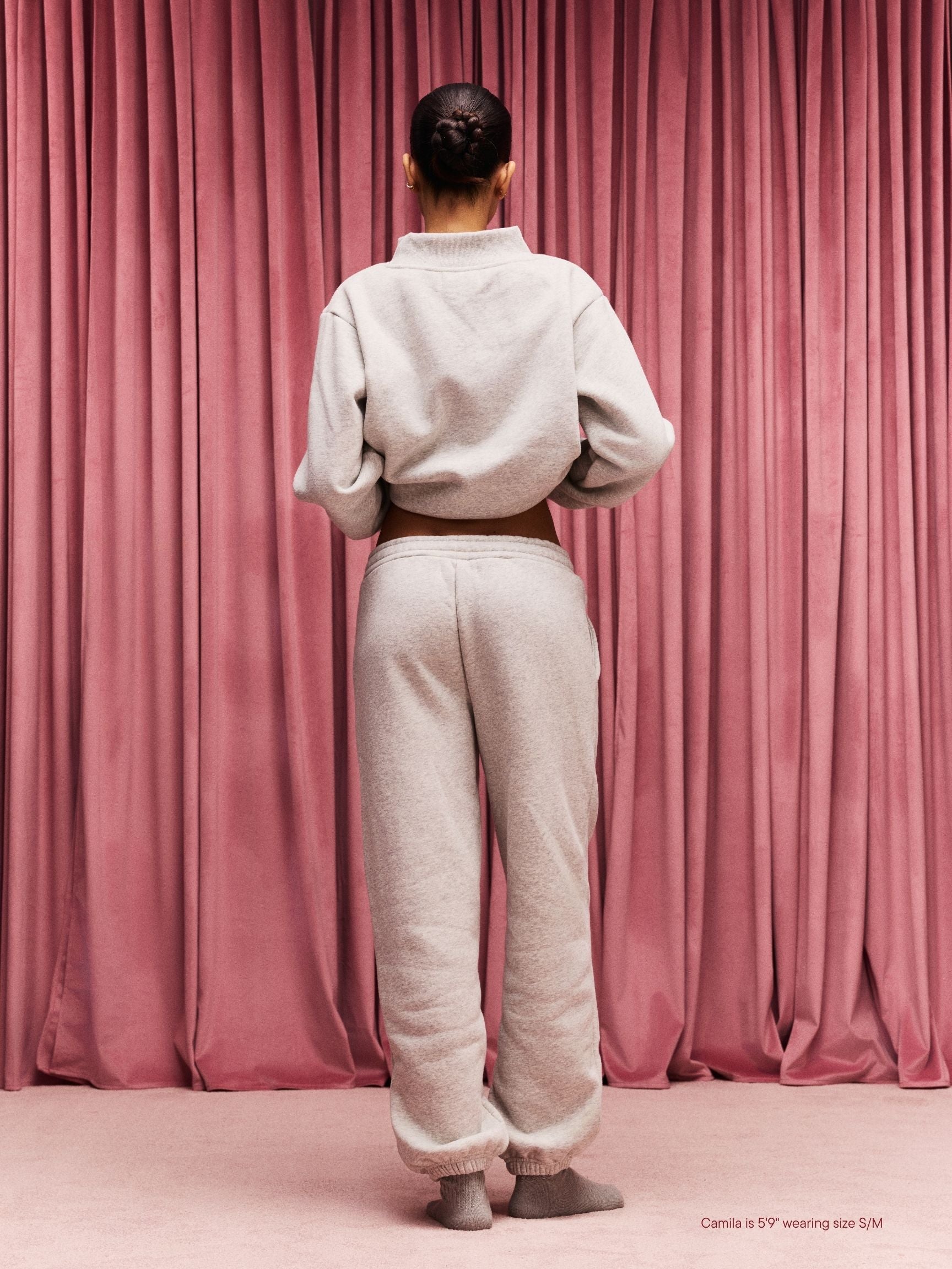 girl wearing Drawstring Unisex Sweats flat lay -classic grey