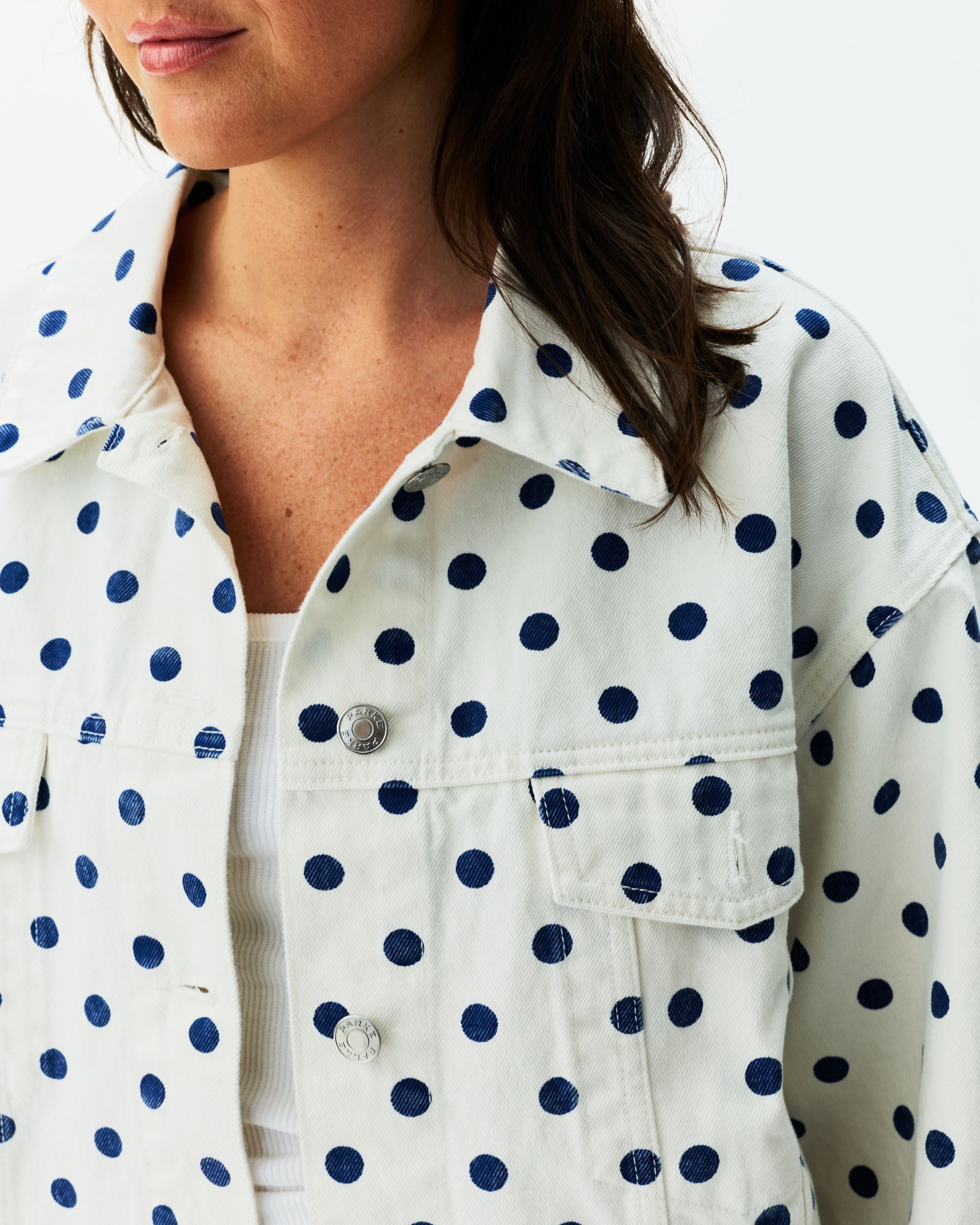 Polka Dot Oversized Denim Jacket - White Polka Dot – PARKE