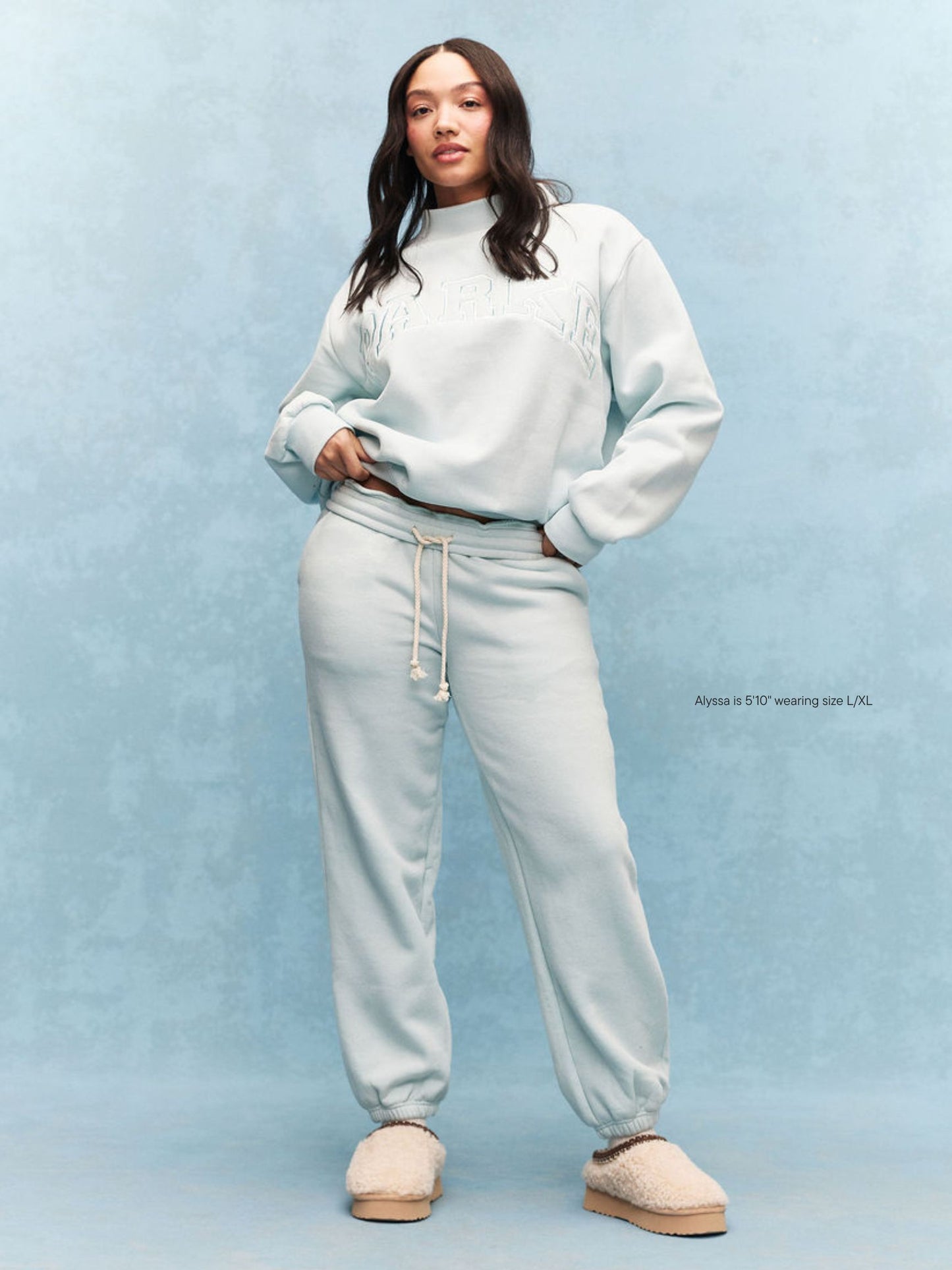 girl wearing Tonal Drawstring Unisex Sweatpants -arctic