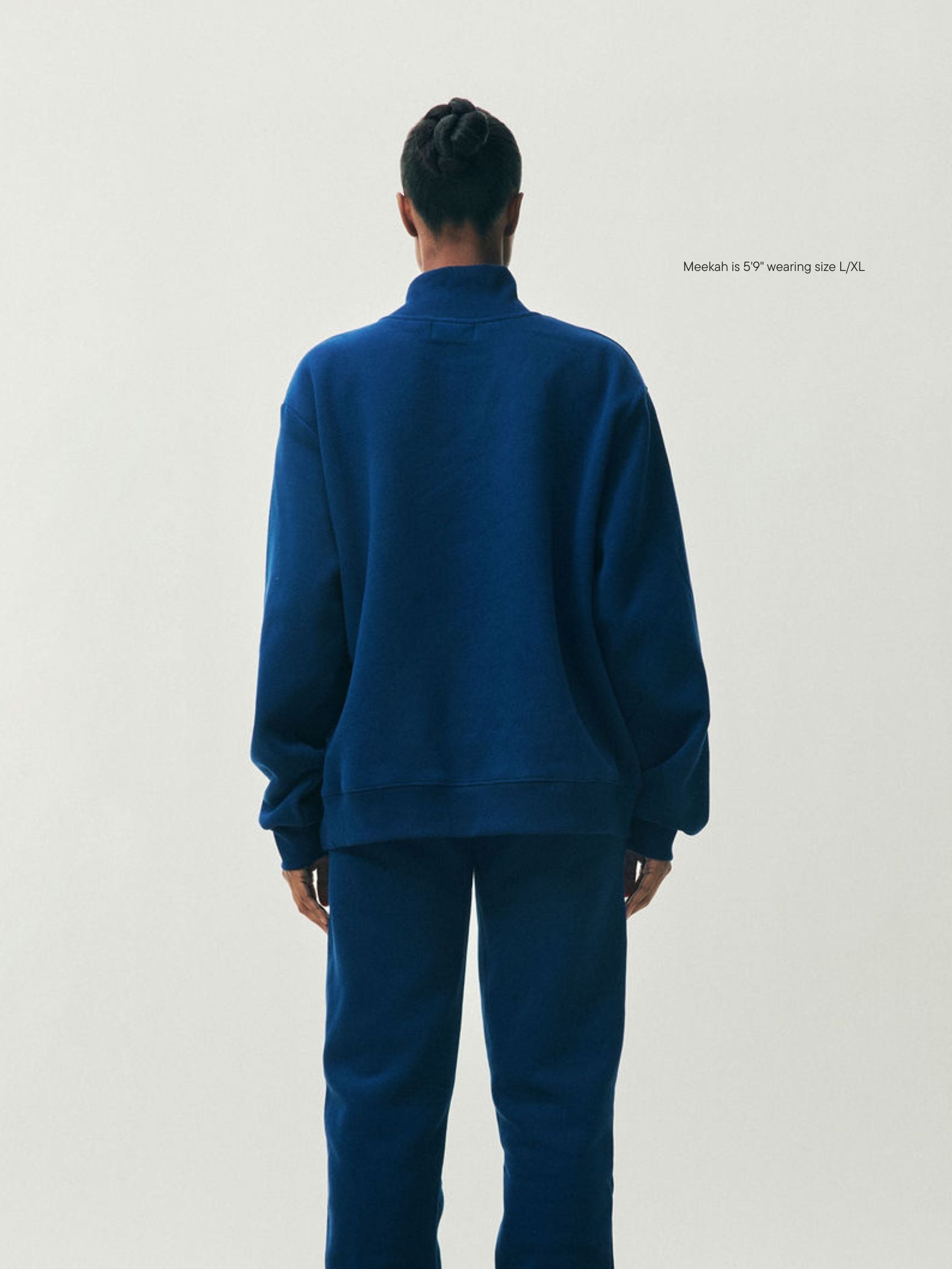 girl wearing Holiday Varsity Turtleneck -winter berry + baby blue