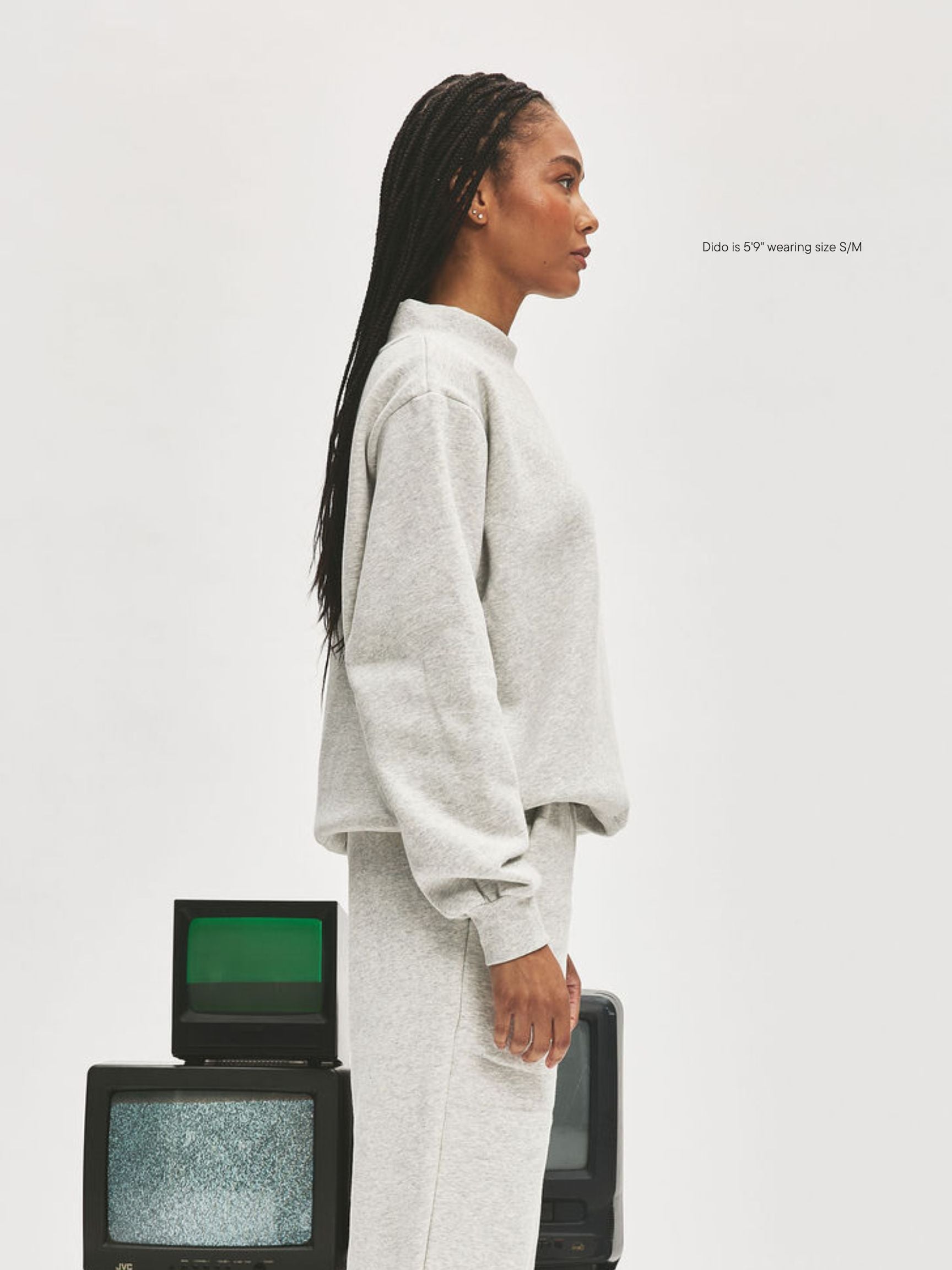 girl wearing Embossed Mockneck -classic grey