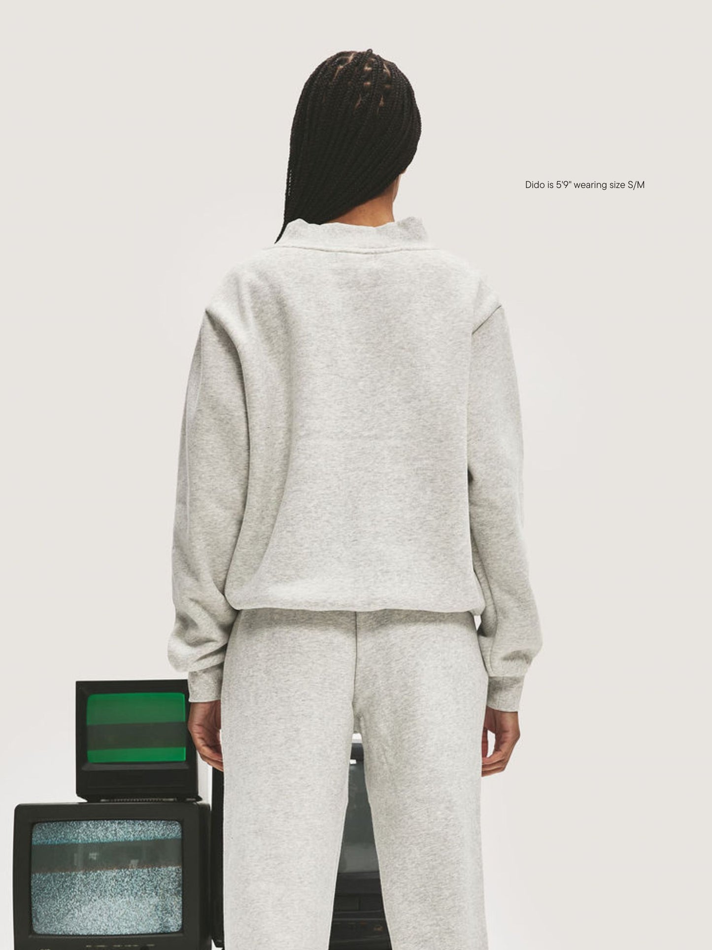 girl wearing Embossed Mockneck -classic grey