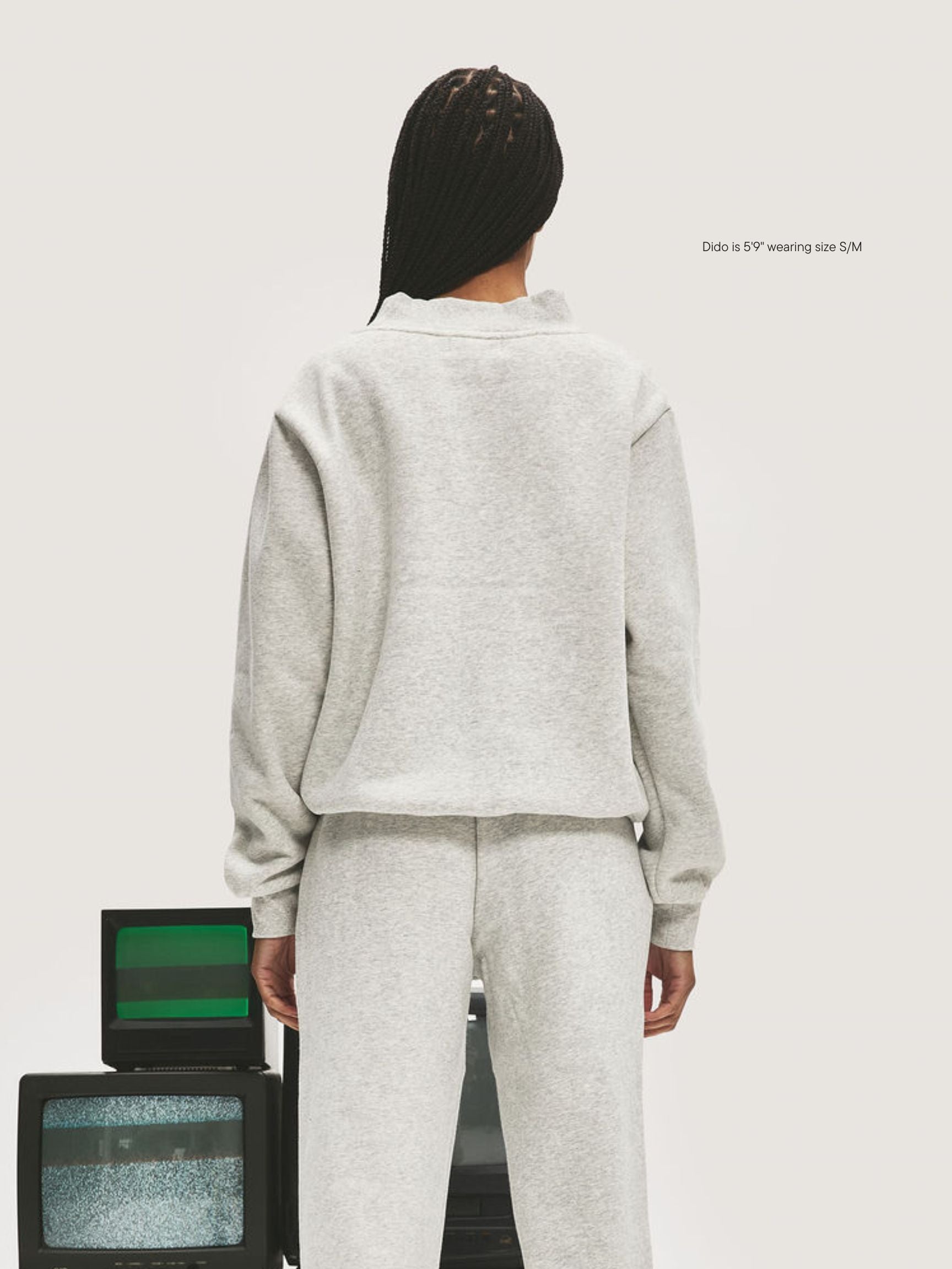 girl wearing Embossed Mockneck -classic grey