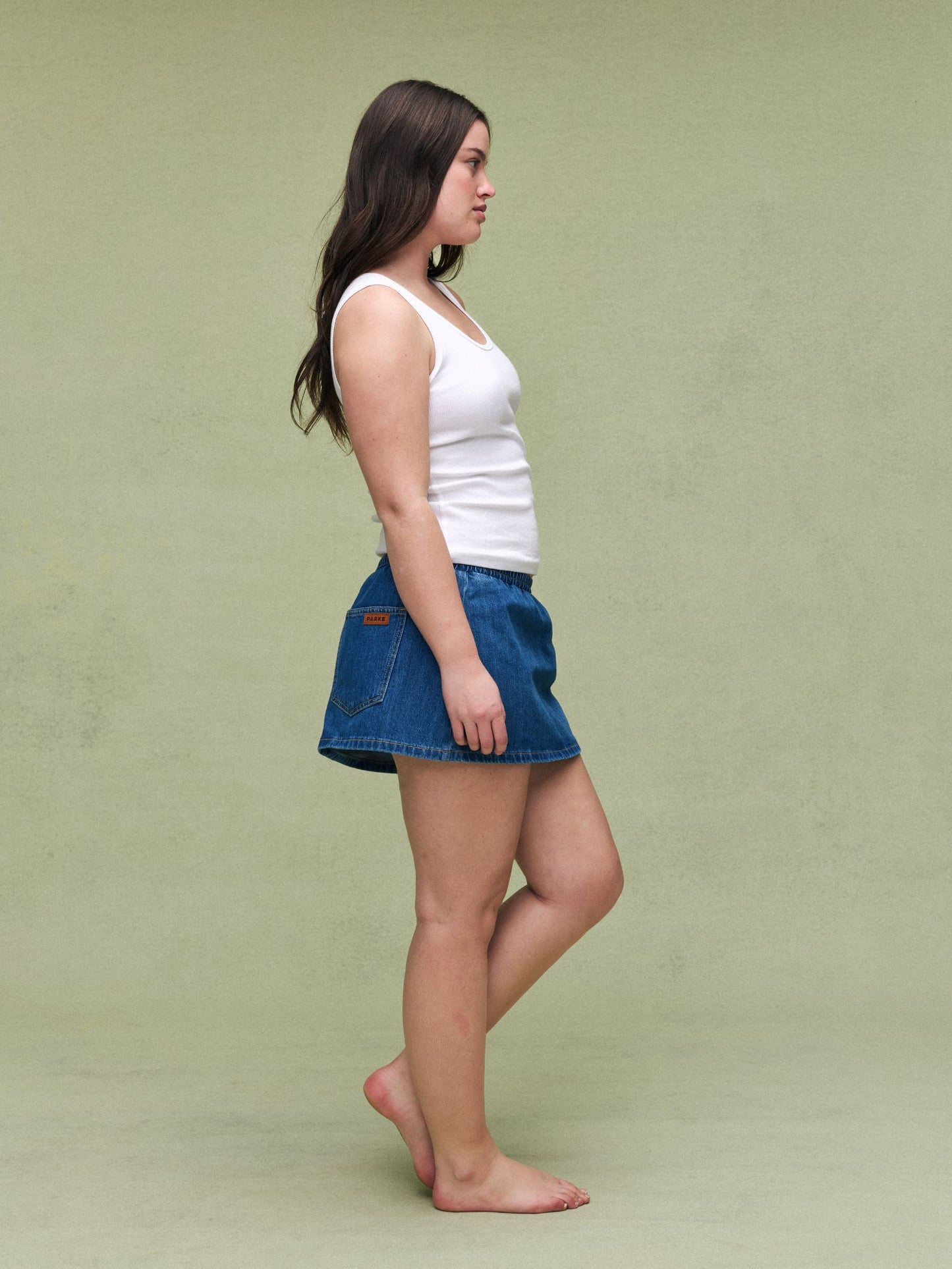 Elastic Mini Skirt - Medium Wash