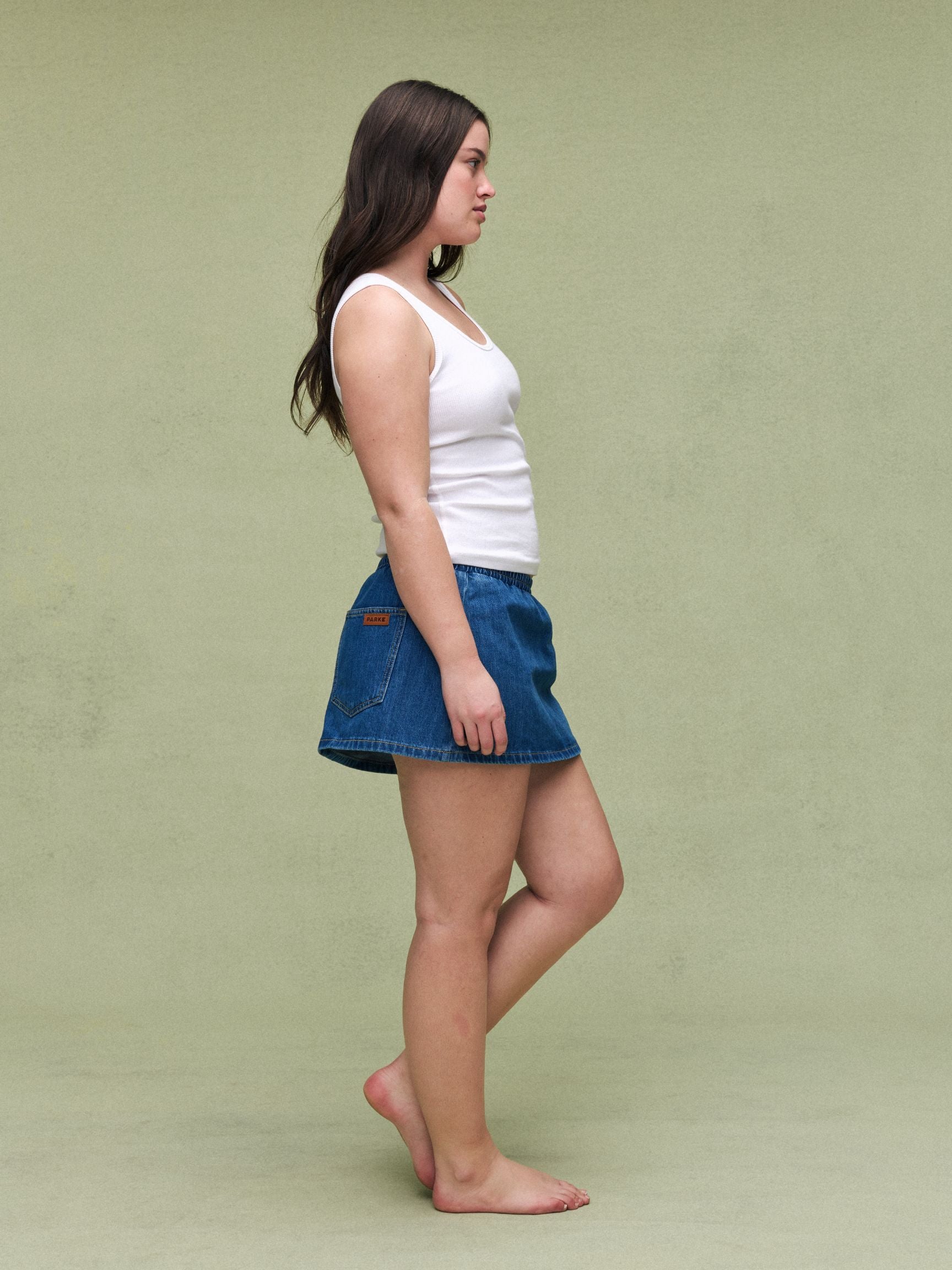 Elastic Mini Skirt - Medium Wash
