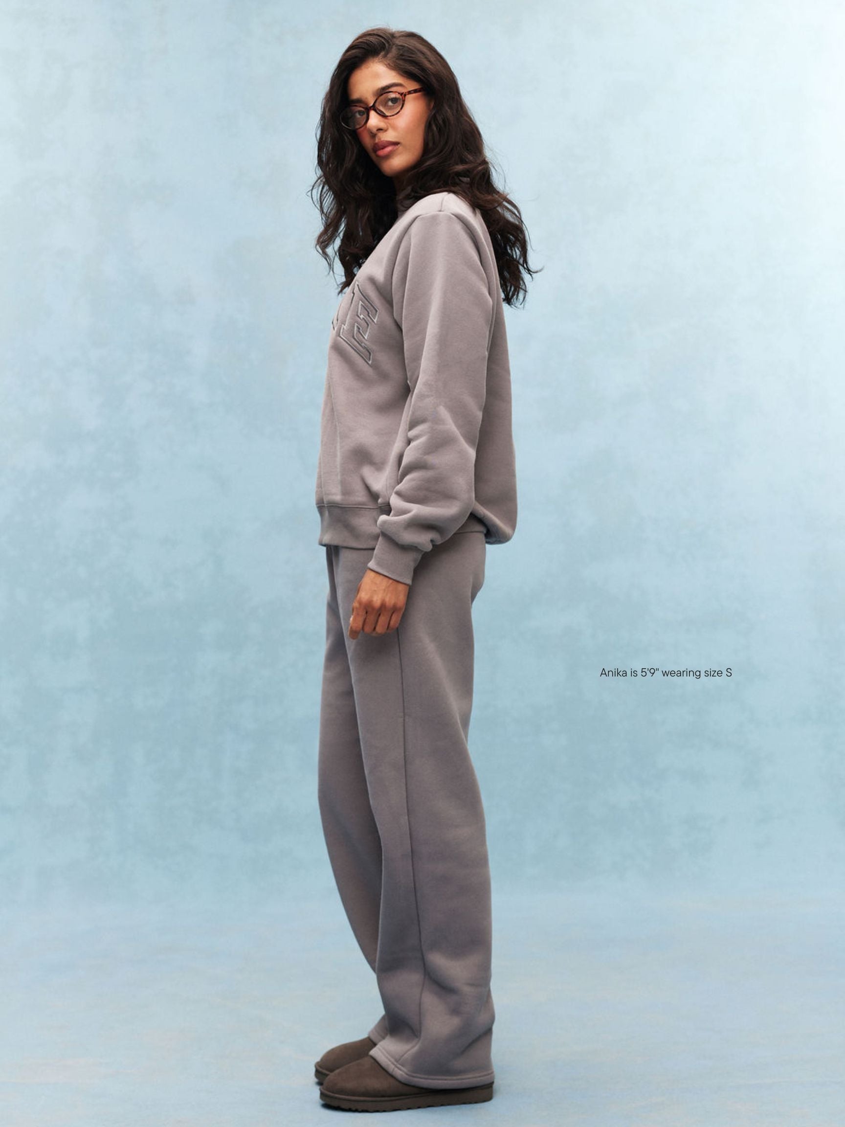 girl wearing Tonal Boxer Sweatpants -stone