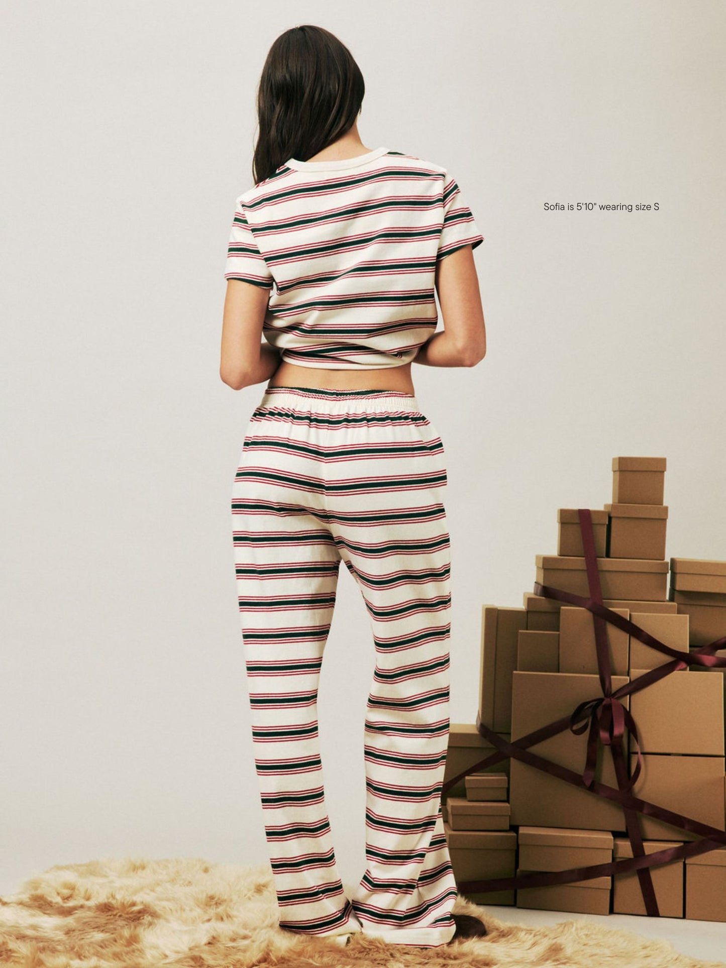 girl wearing Holiday Striped Striped Cotton Boxer Pant -eggnog stripe