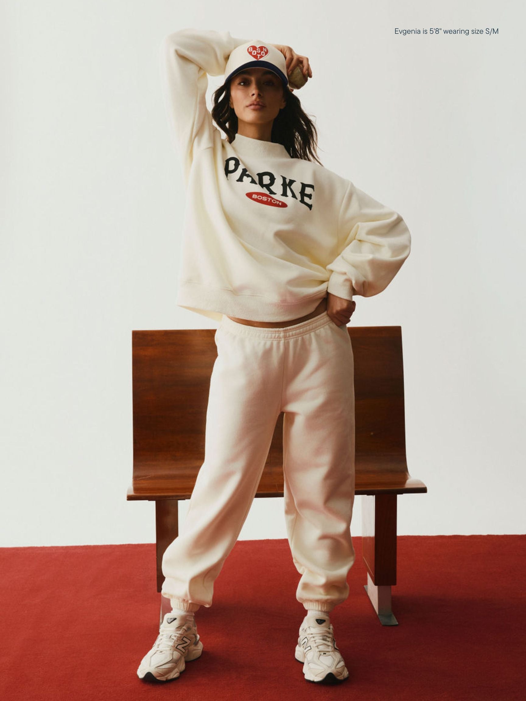 girl wearing Cities Unisex Sweatpants -cream