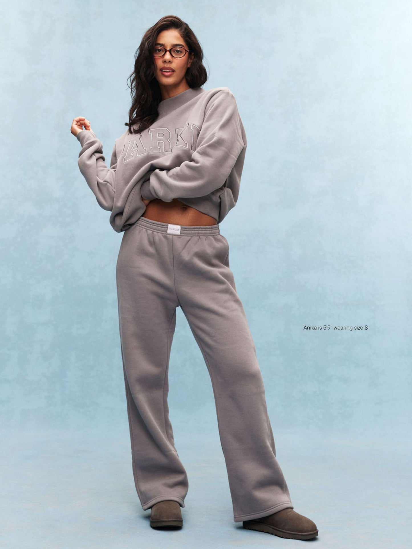 girl wearing Tonal Boxer Sweatpants -stone