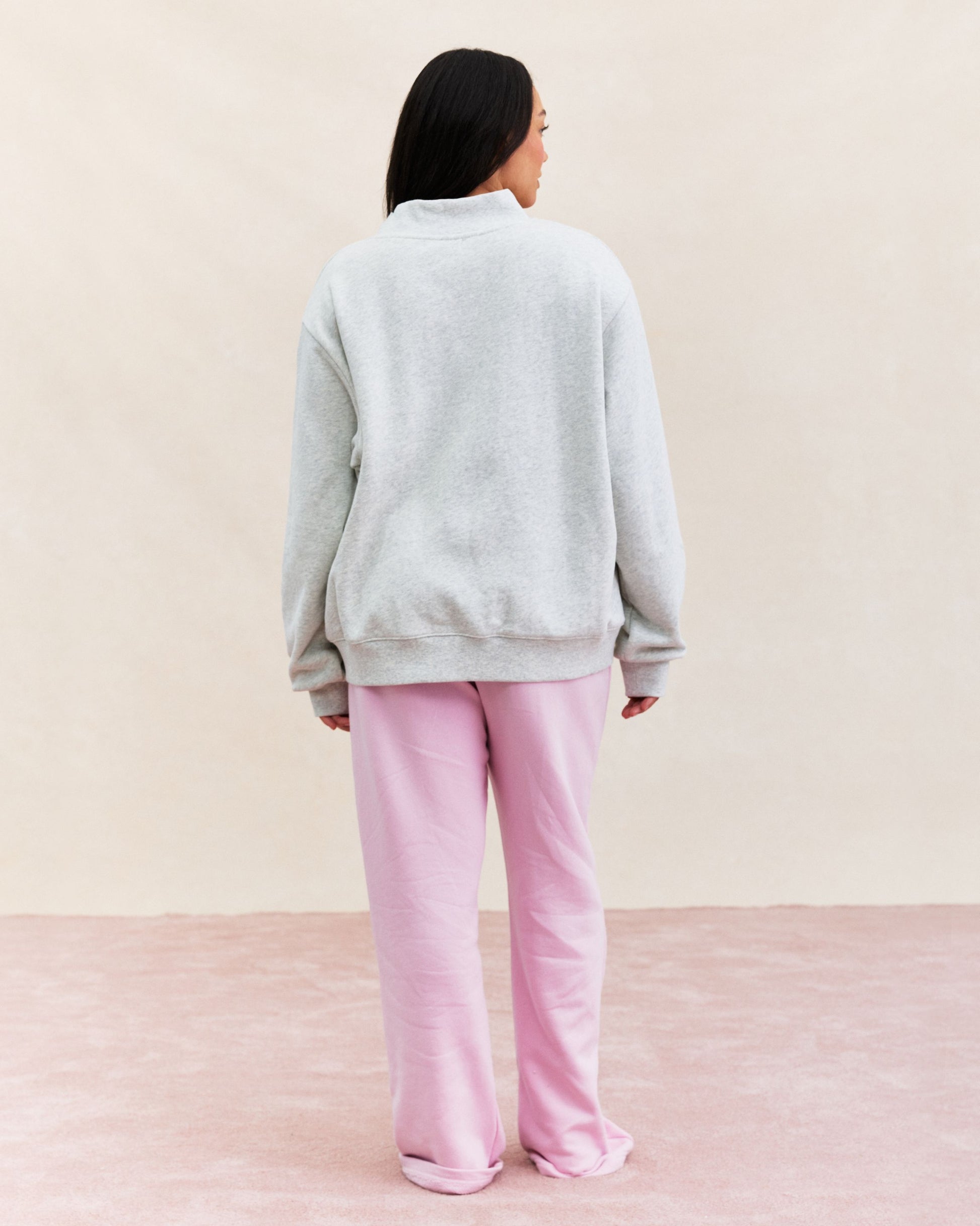 Patchwork Varsity Mockneck - Heather Grey