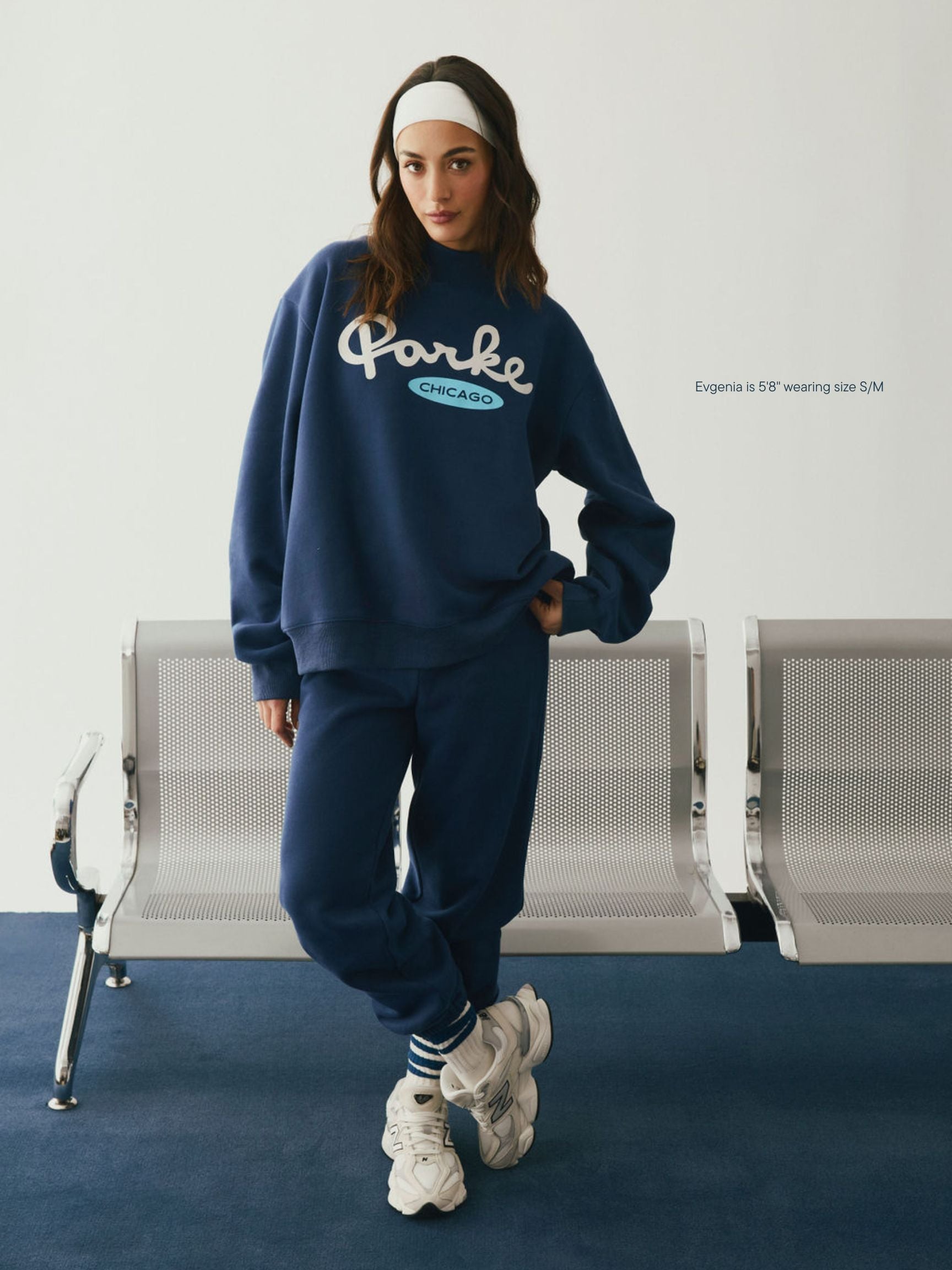 girl wearing Cities Unisex Sweatpants -denim
