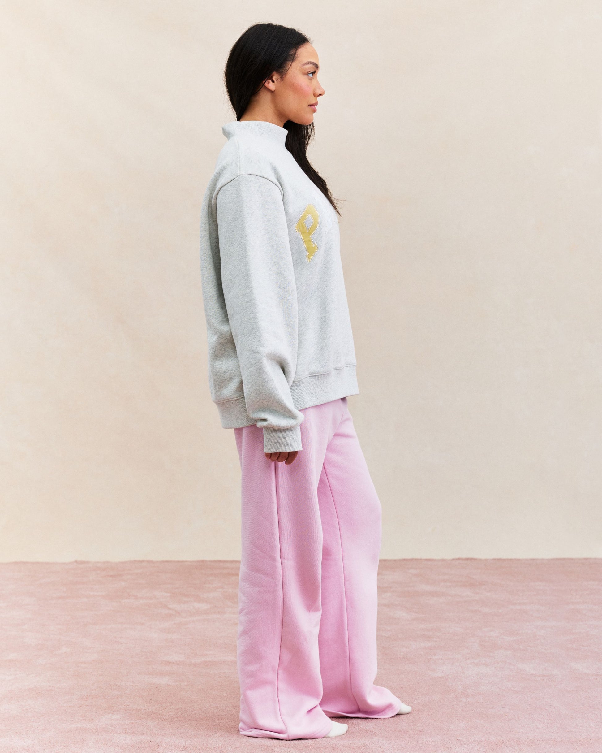 Patchwork Varsity Mockneck - Heather Grey