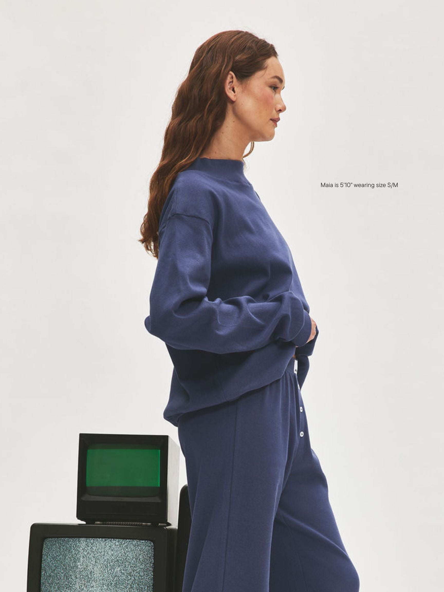 girl wearing Ribbed Pullover With Nostalgia Patch -crown