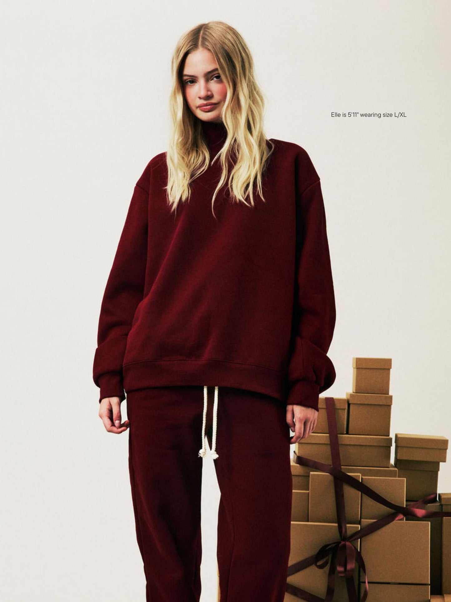 girl wearing Holiday Classic Turtleneck -maroon