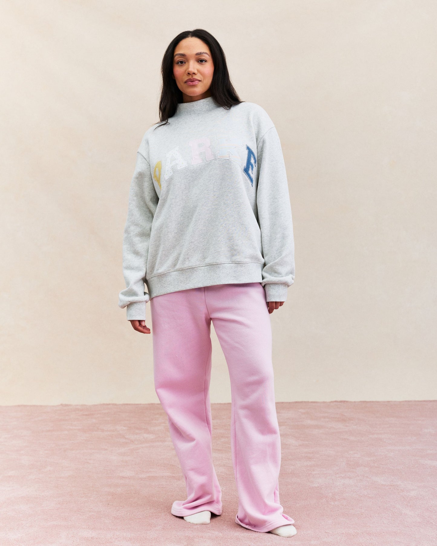Patchwork Varsity Mockneck - Heather Grey