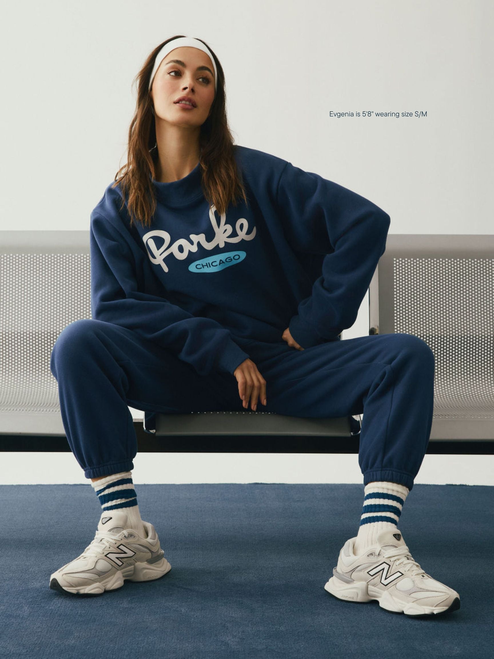 girl wearing Cities Unisex Sweatpants -denim