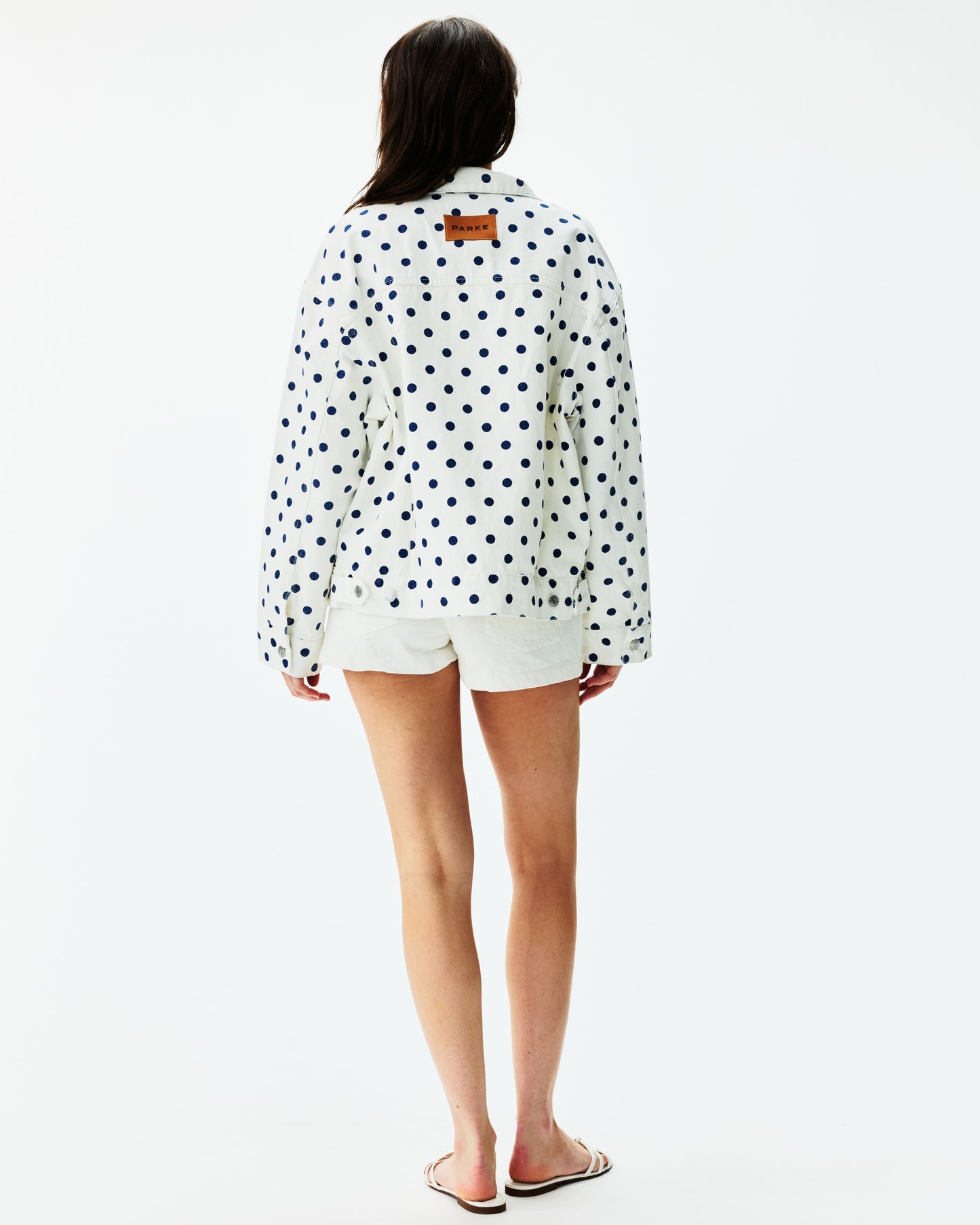 Polka Dot Oversized Denim Jacket - White Polka Dot