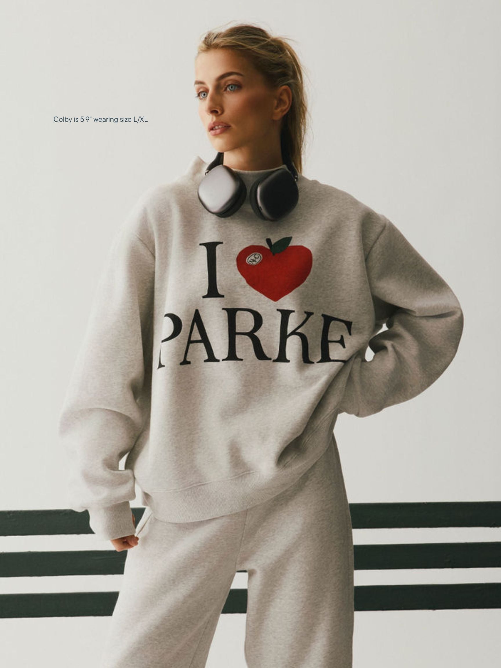 girl wearing Cities Graphic Mockneck -i <3 parke