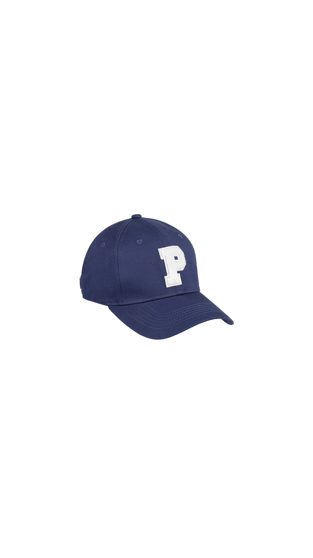 Navy P Baseball hat flat lay -Navy