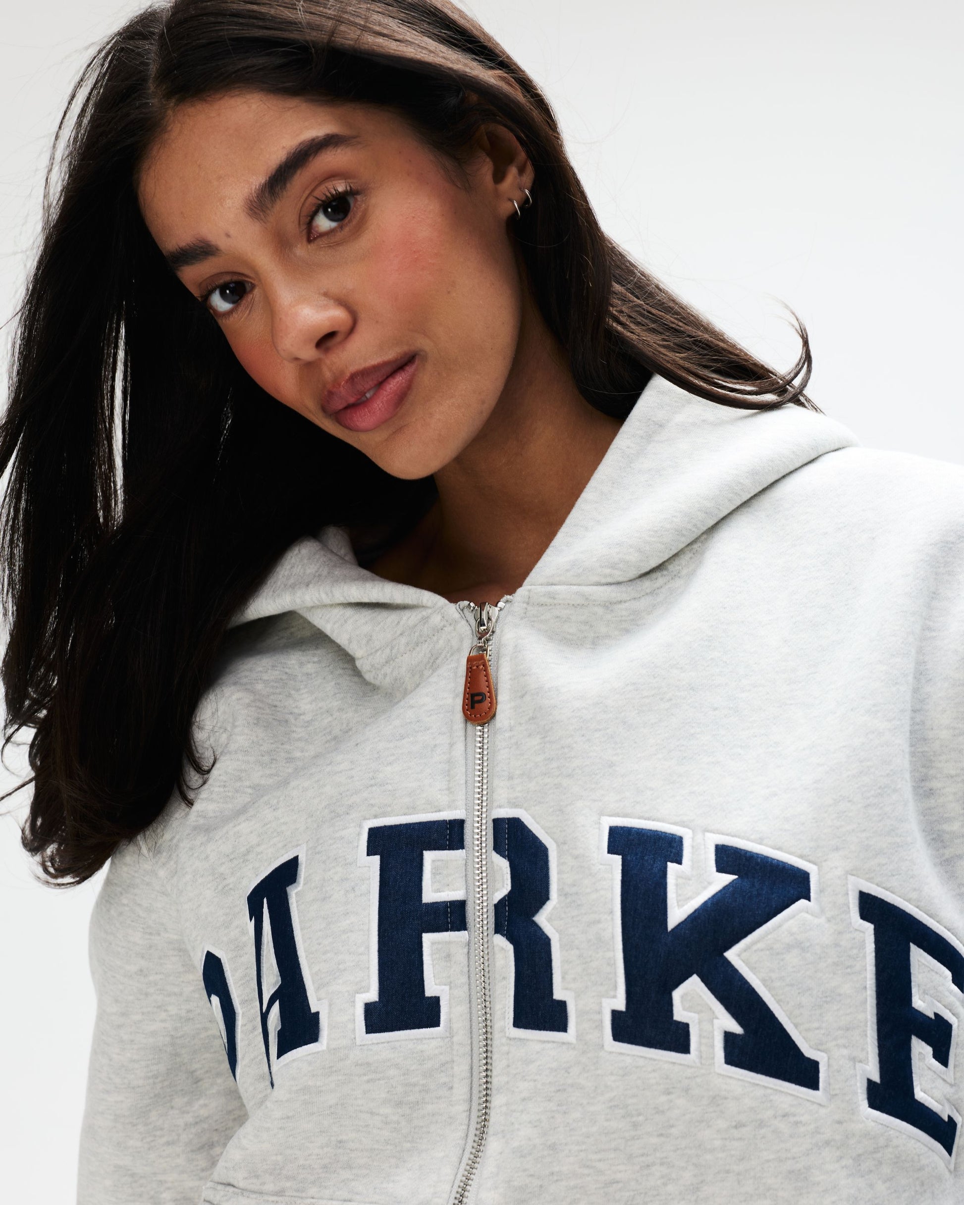 OG Varsity Zip Up Hoodie - Classic Grey + Denim