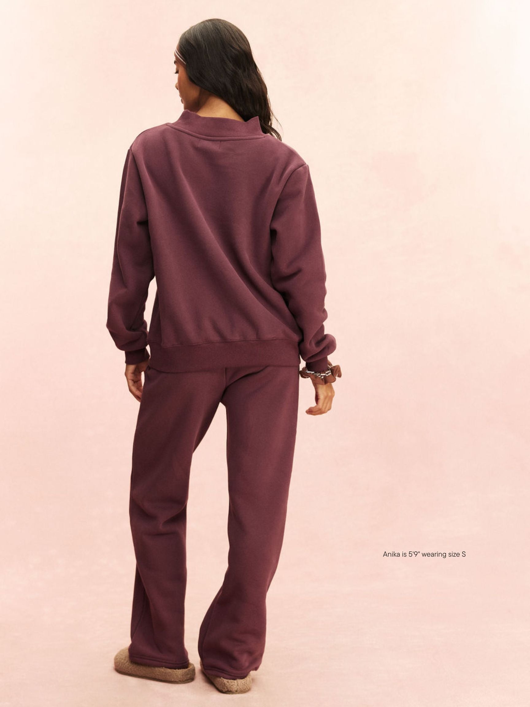 girl wearing Tonal Boxer Sweatpants -eggplant
