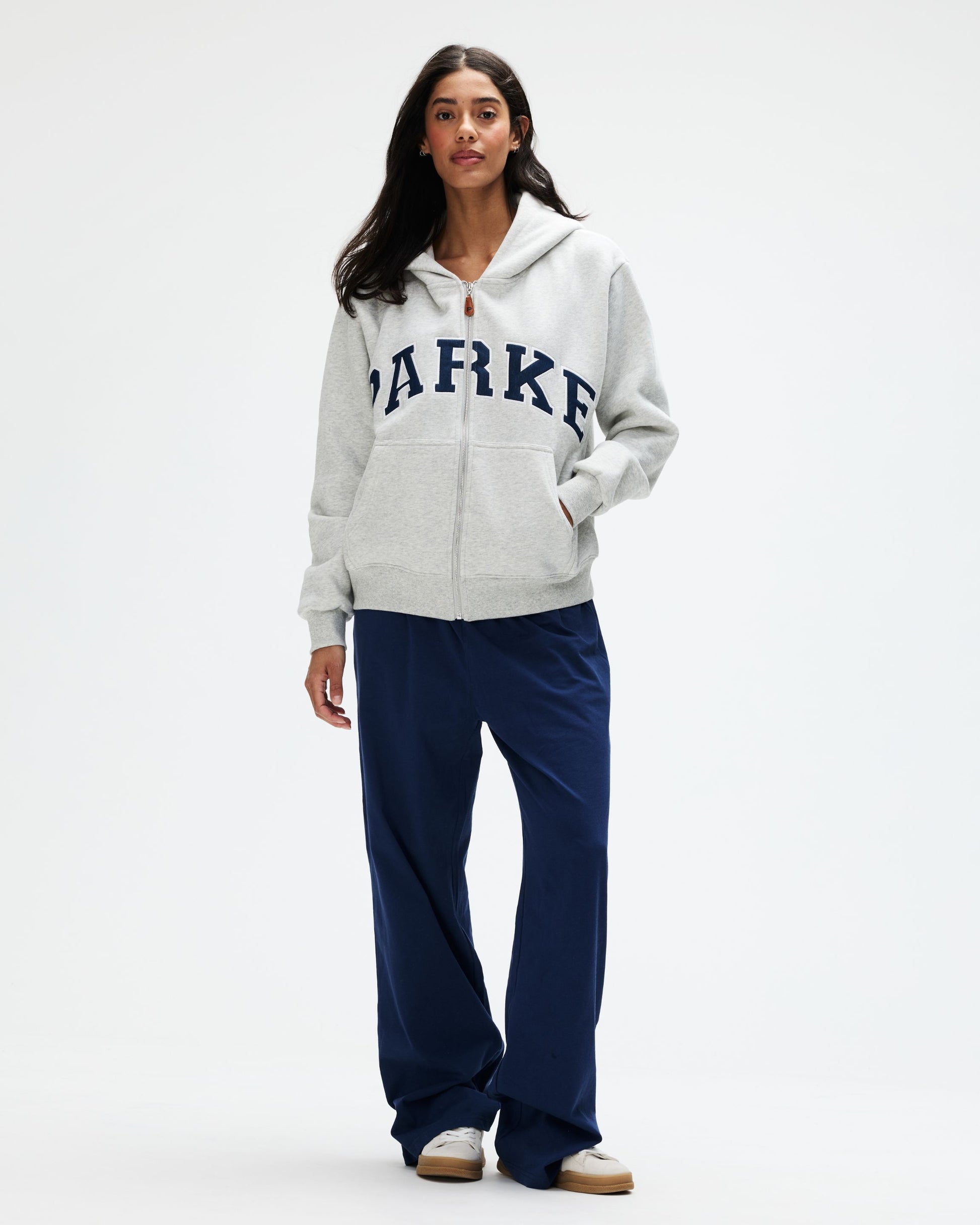 OG Varsity Zip Up Hoodie - Classic Grey + Denim