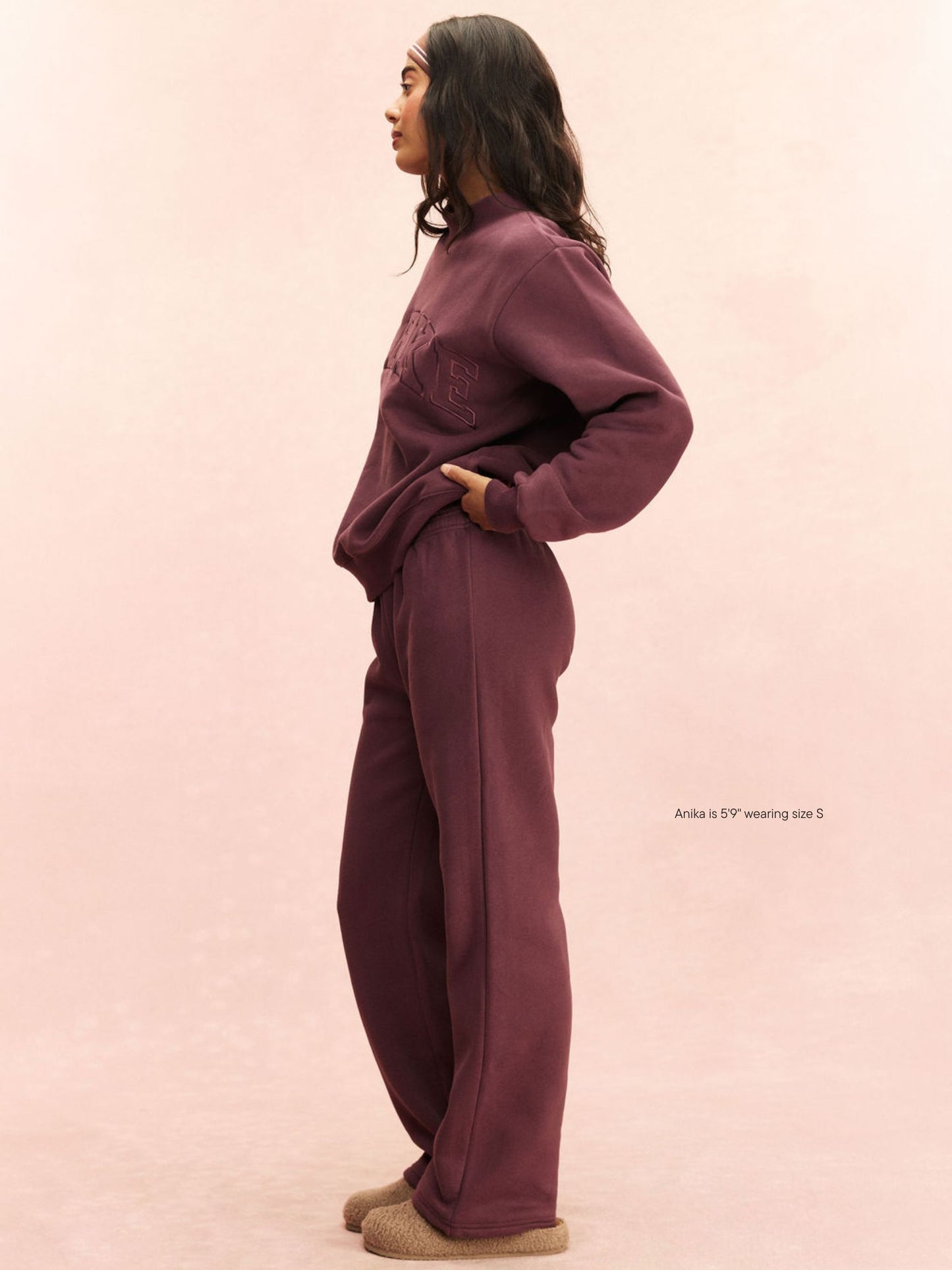 girl wearing Tonal Boxer Sweatpants -eggplant