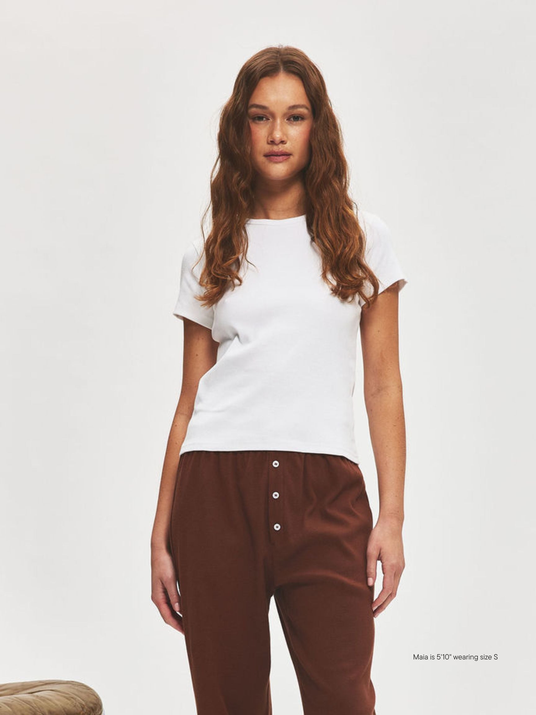 girl wearing Ribbed Short Sleeve T-Shirt -white