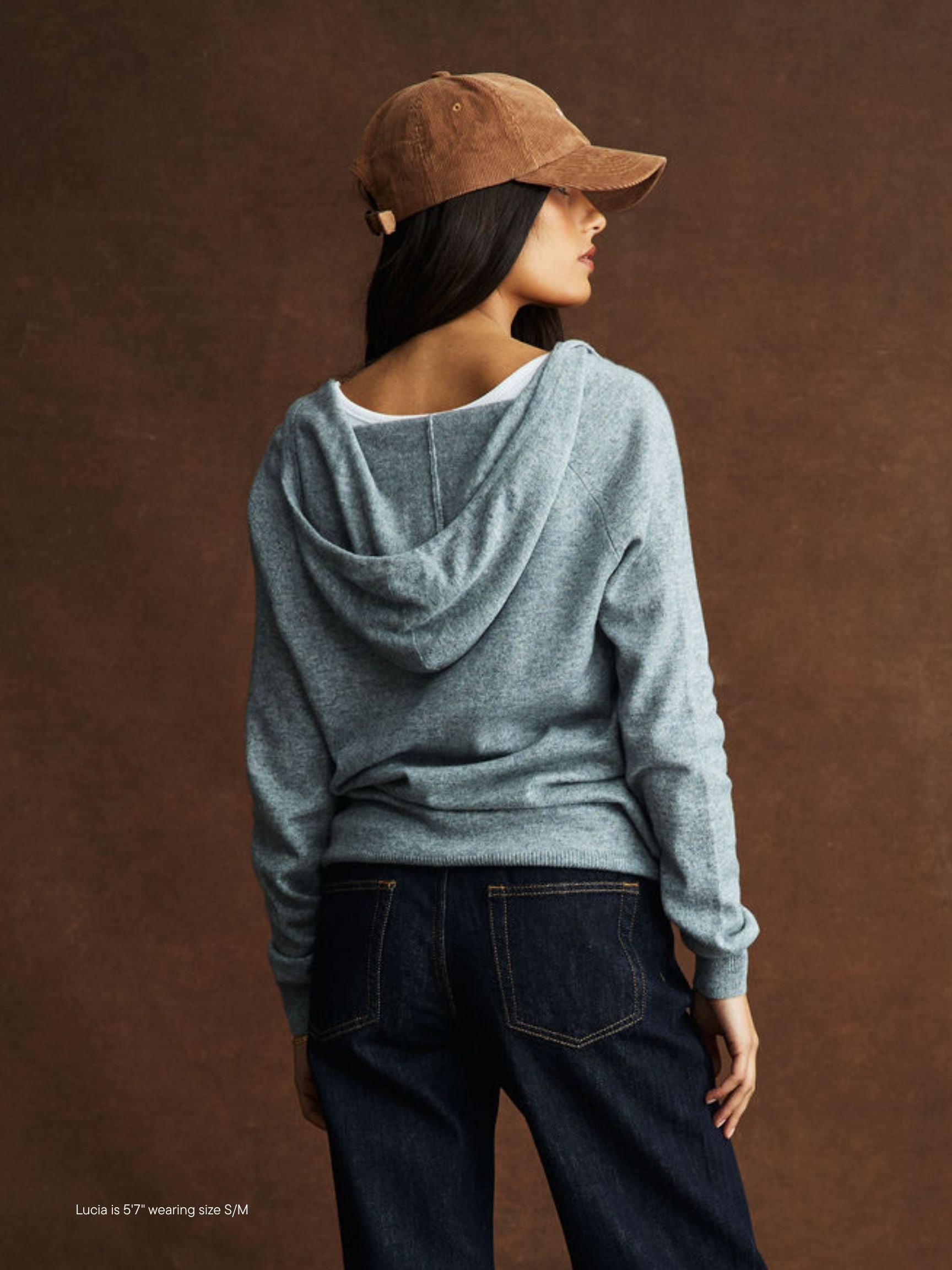 girl wearing Zip Up Sweater -grey