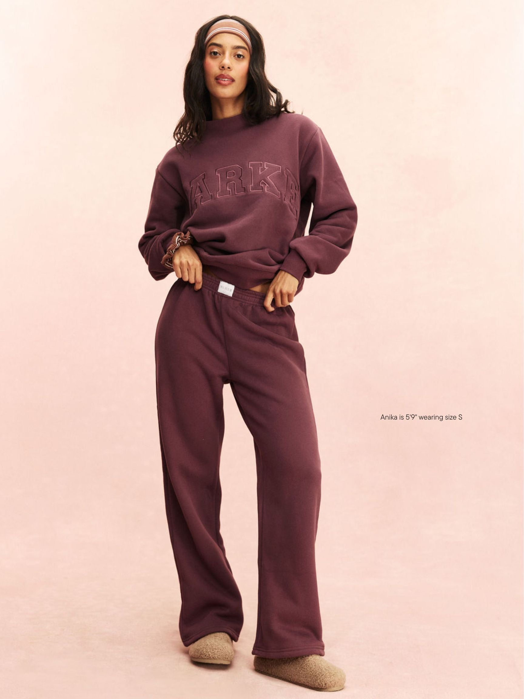 girl wearing Tonal Boxer Sweatpants -eggplant