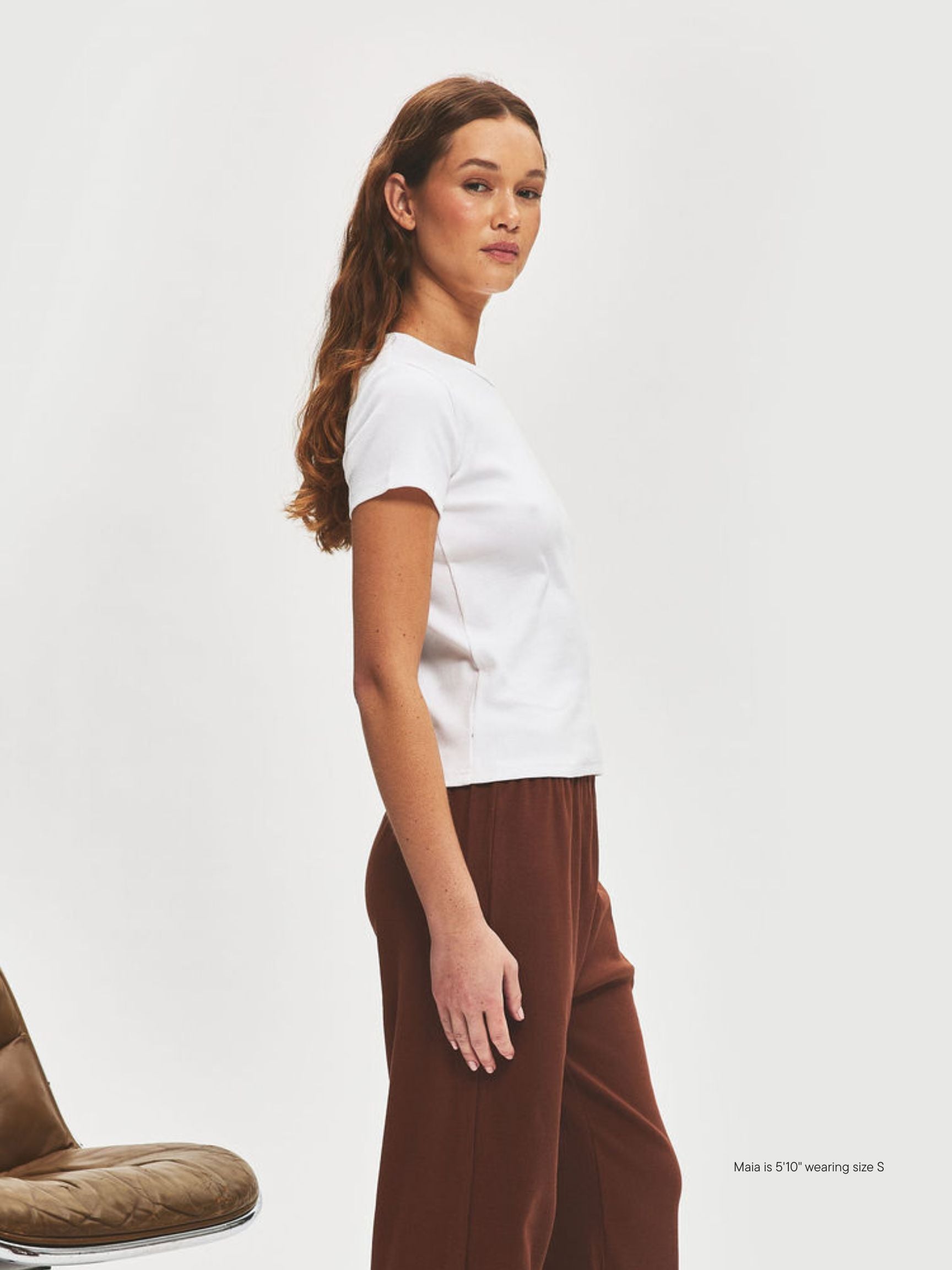 girl wearing Ribbed Short Sleeve T-Shirt -white