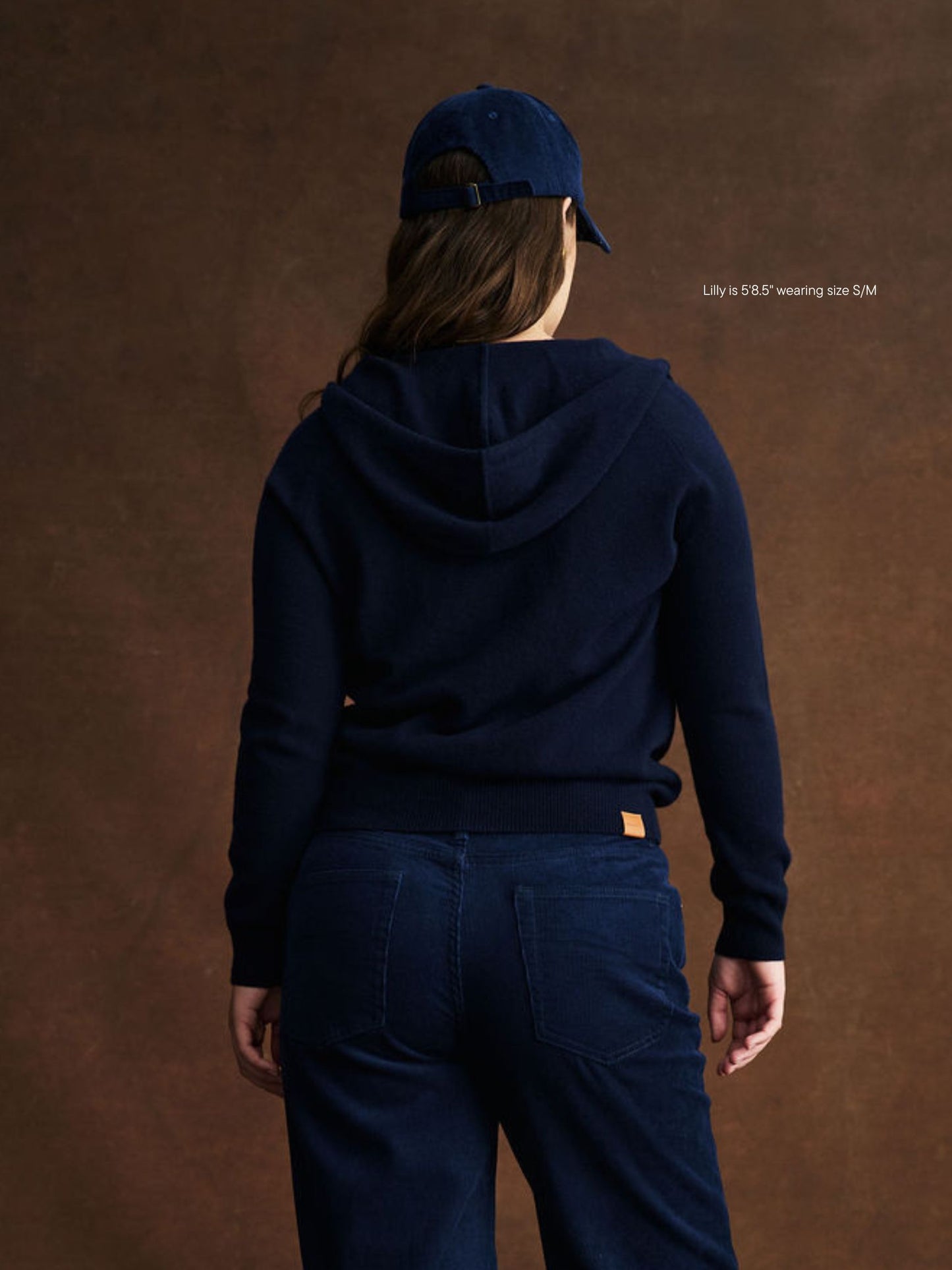 girl wearing Zip Up Sweater -navy