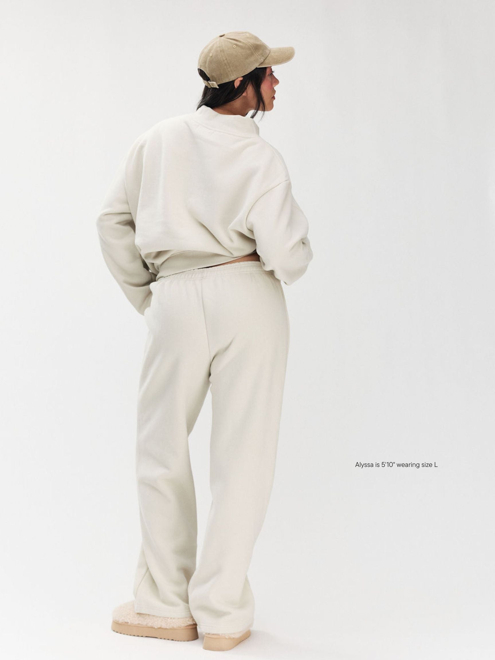 girl wearing Tonal Boxer Sweatpants -oat