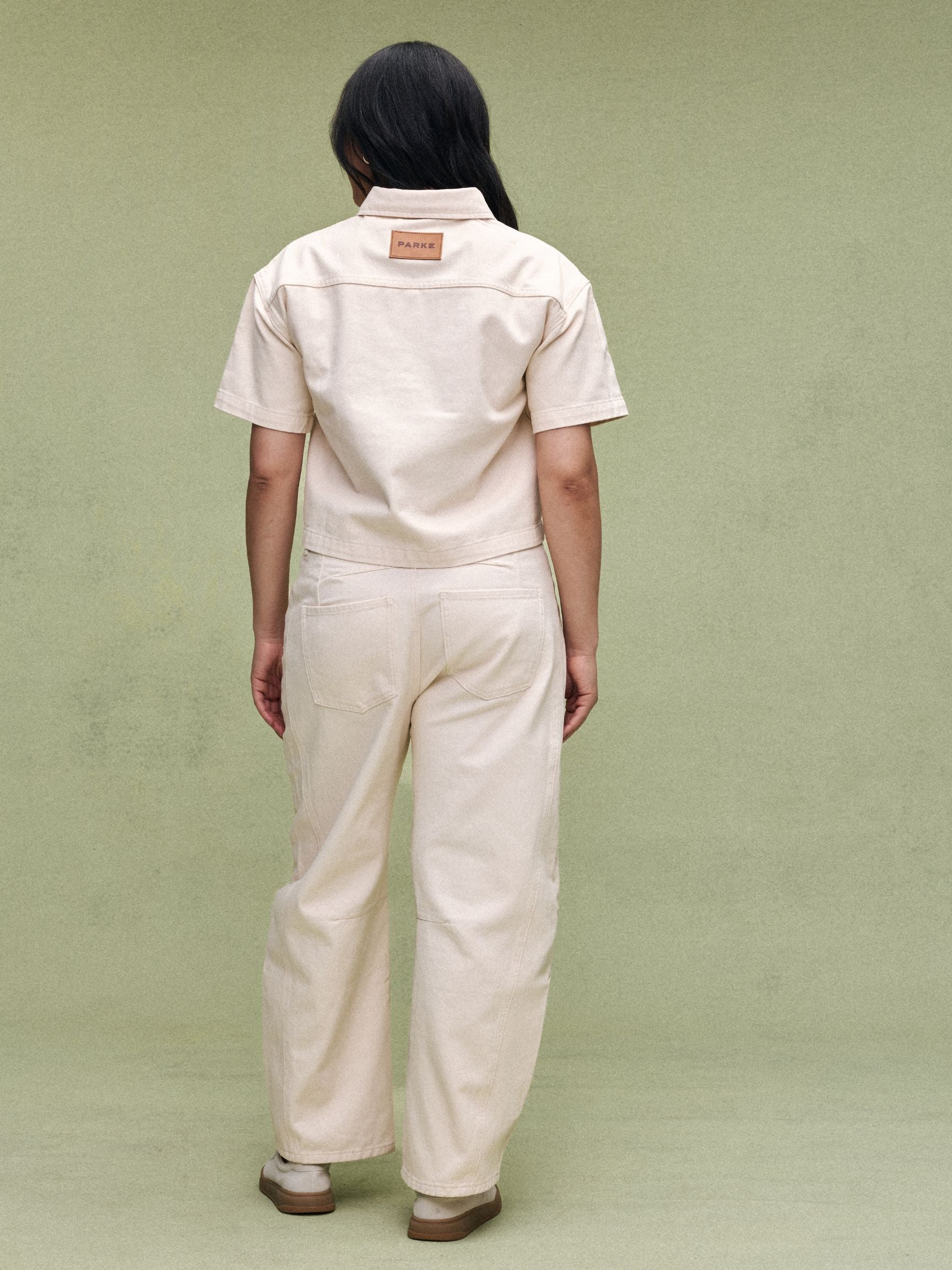 Cropped Short Sleeve Denim Shirt - Cream